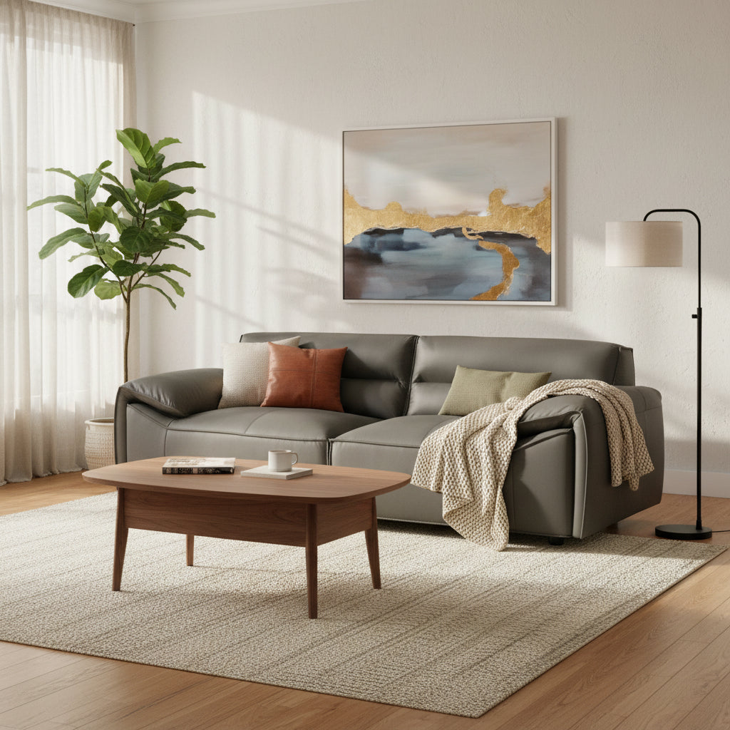Buxton Graphite Top Grain Leather Upholstered Sofa
