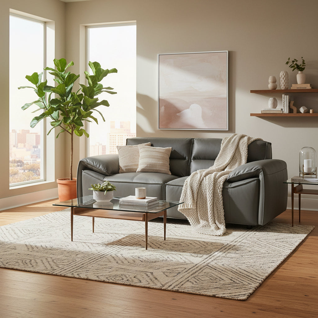 Buxton Graphite Top Grain Leather Upholstered Loveseat