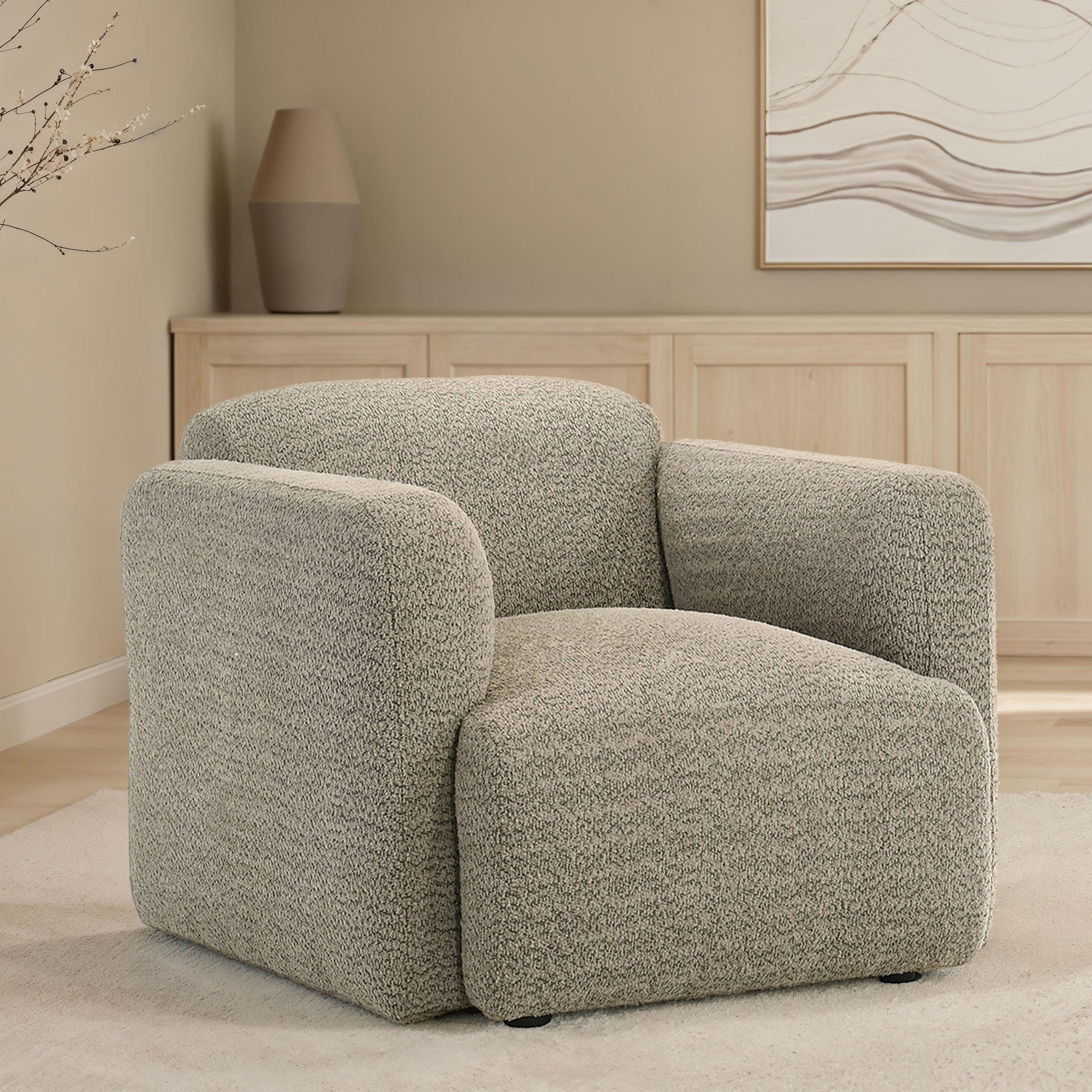 Dorset Brown Fabric Upholstered Round Track Arm Accent Chair