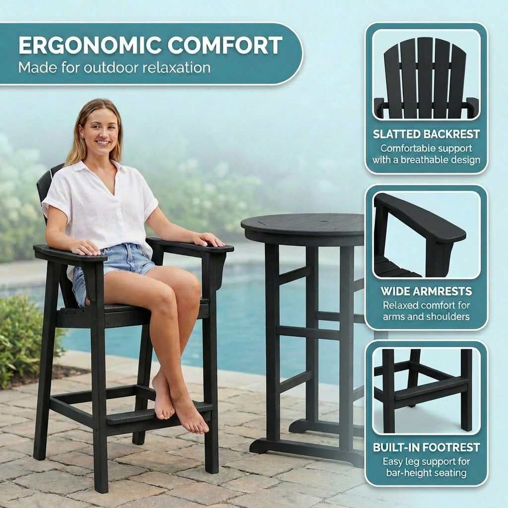 Hdpe Outdoor Bistro Set HDPE Frame - Black