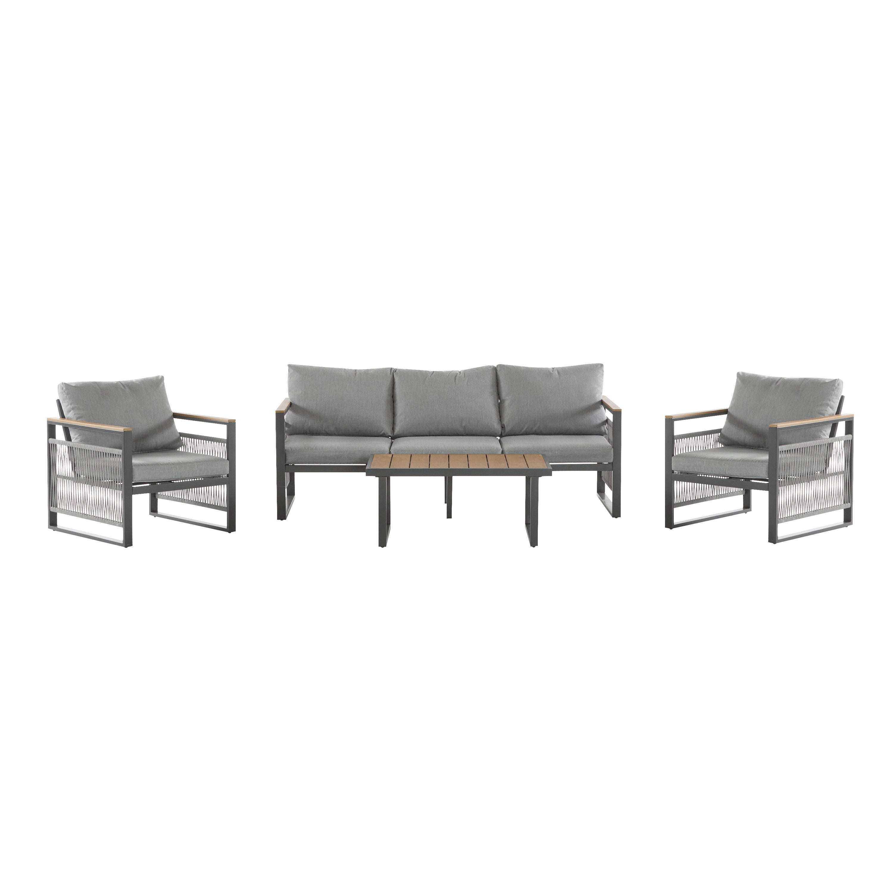Outdoor Sofa Set Cushioned Seating - Gray