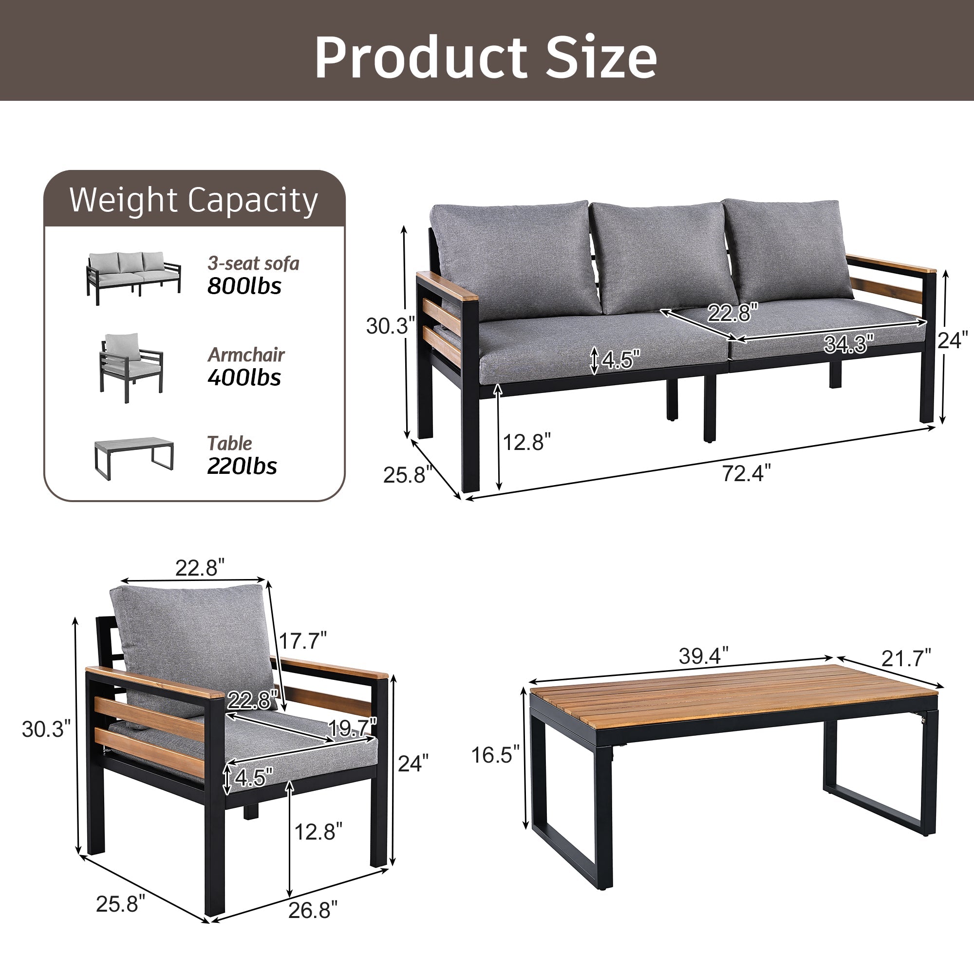 Go Outdoor Coffee Table Cushioned Seating - Gray