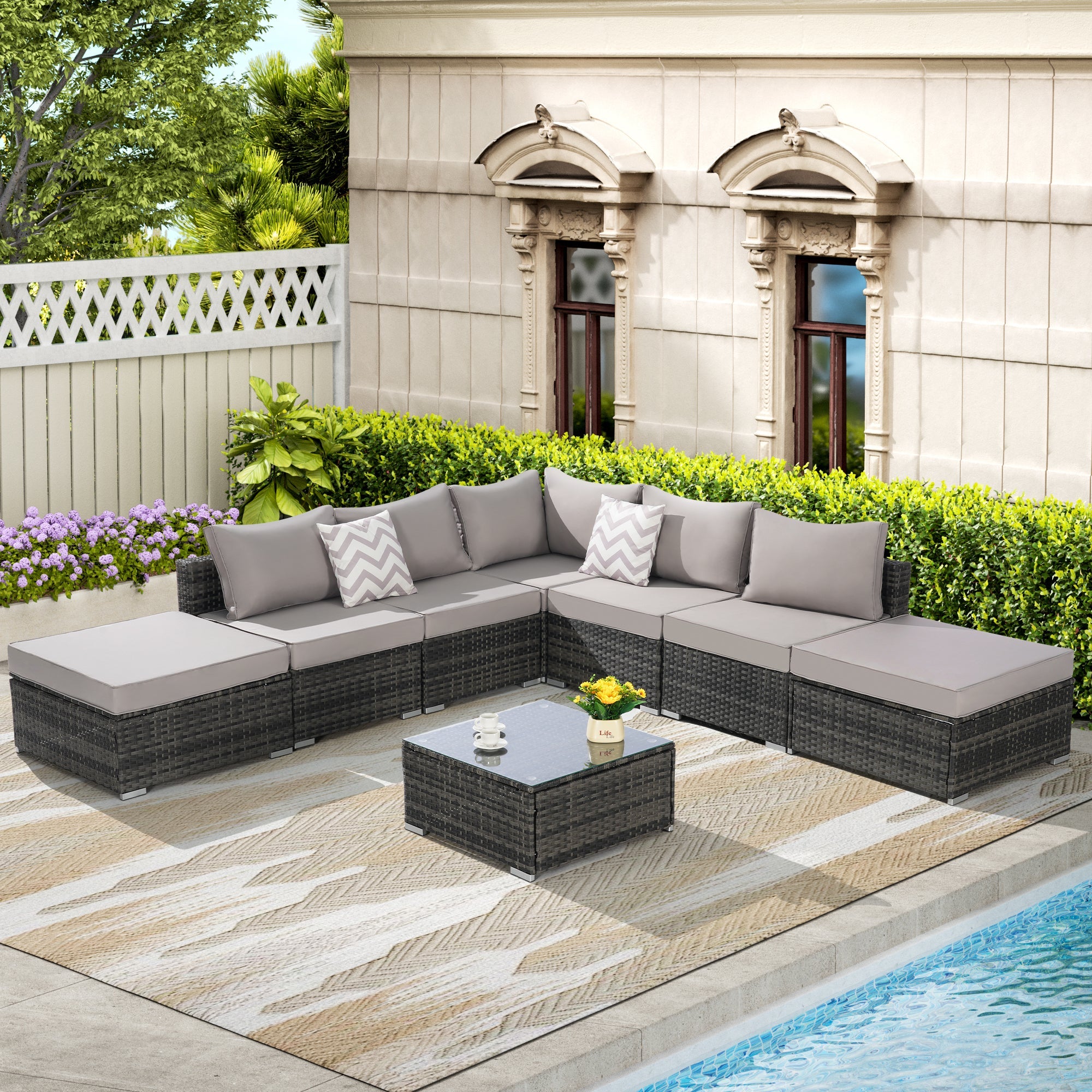 Outdoor Sectional Set Cushioned Seating