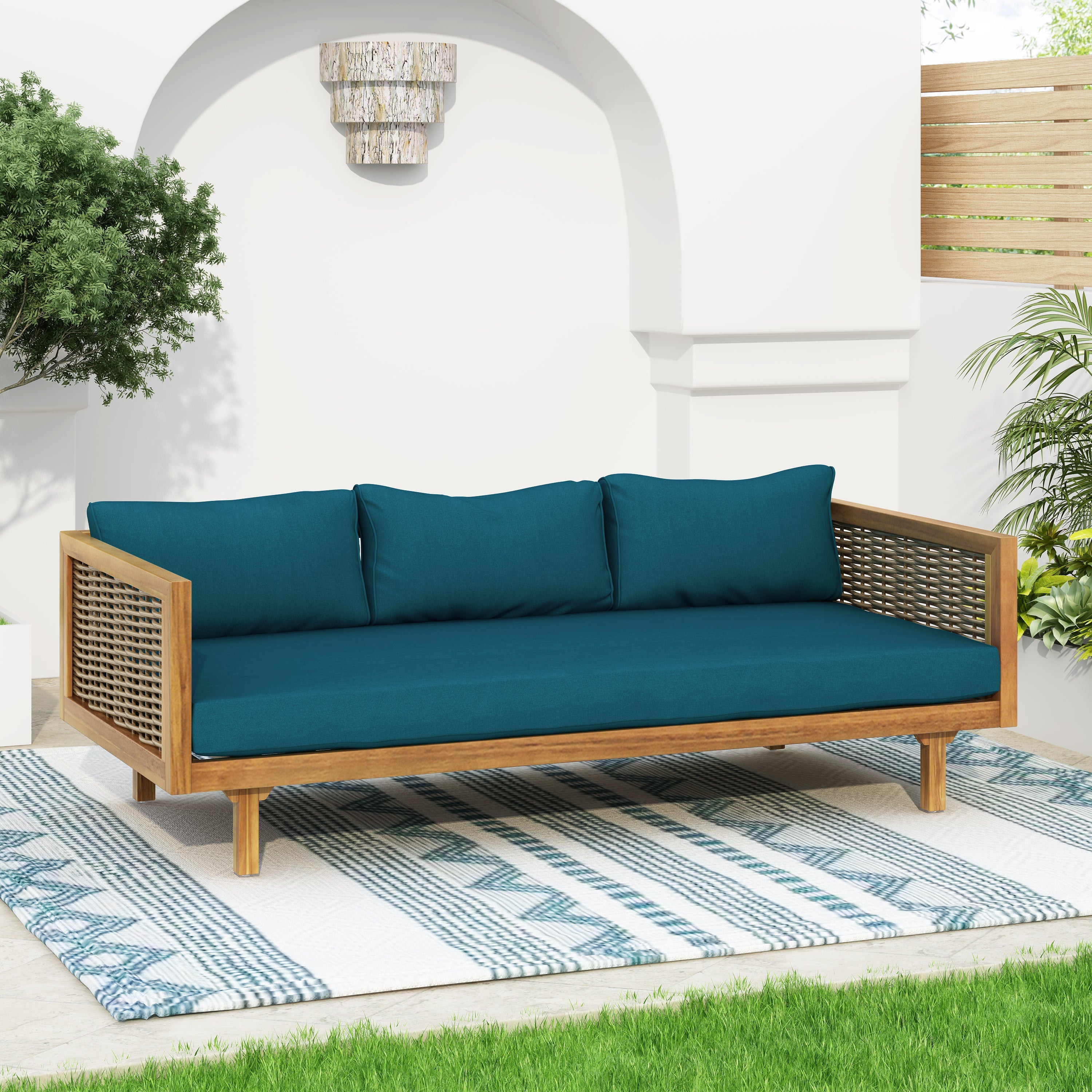 Outdoor Sectional Set Rattan Frame Deck