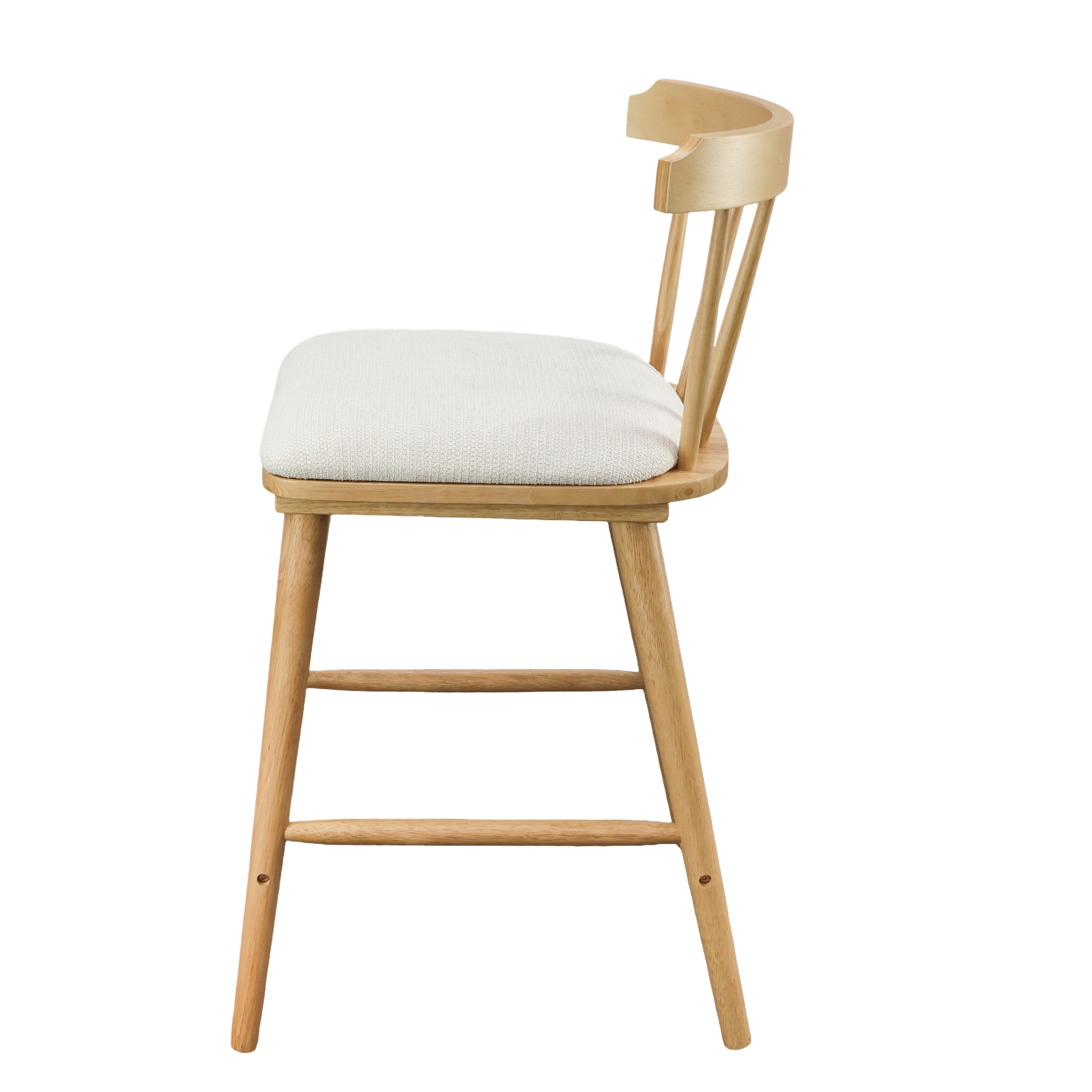 Olivia Indoor Wooden Upholstered Counter Stool, Natural Finish with Beige Upholstery, Windsor Style, Set of 2