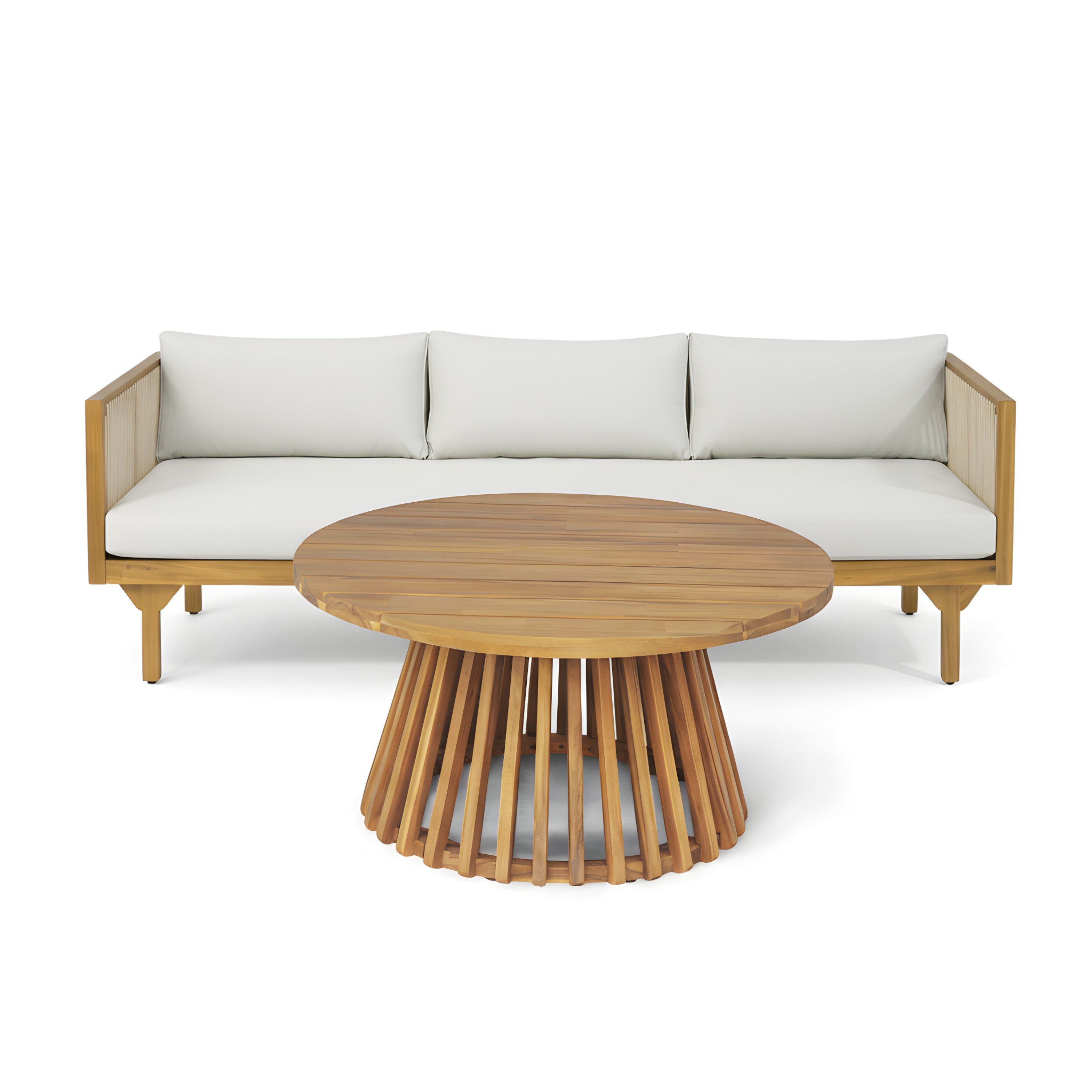 Outdoor Coffee Table Water-Resistant Cushions - Light Brown