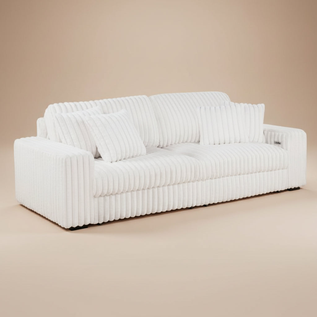 Jacana Corduroy Upholstered Dual Power Chaise Sofa Ivory