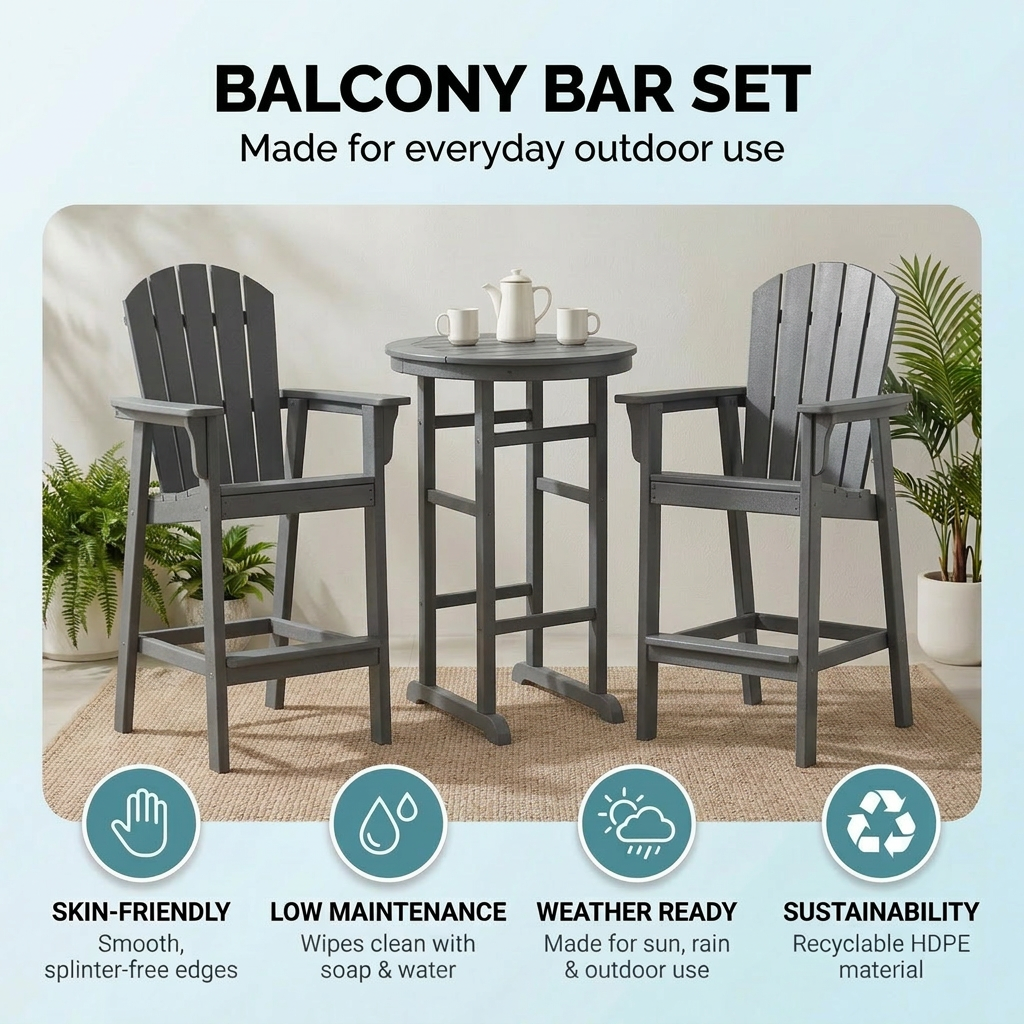 Hdpe Outdoor Bistro Set HDPE Frame - Gray