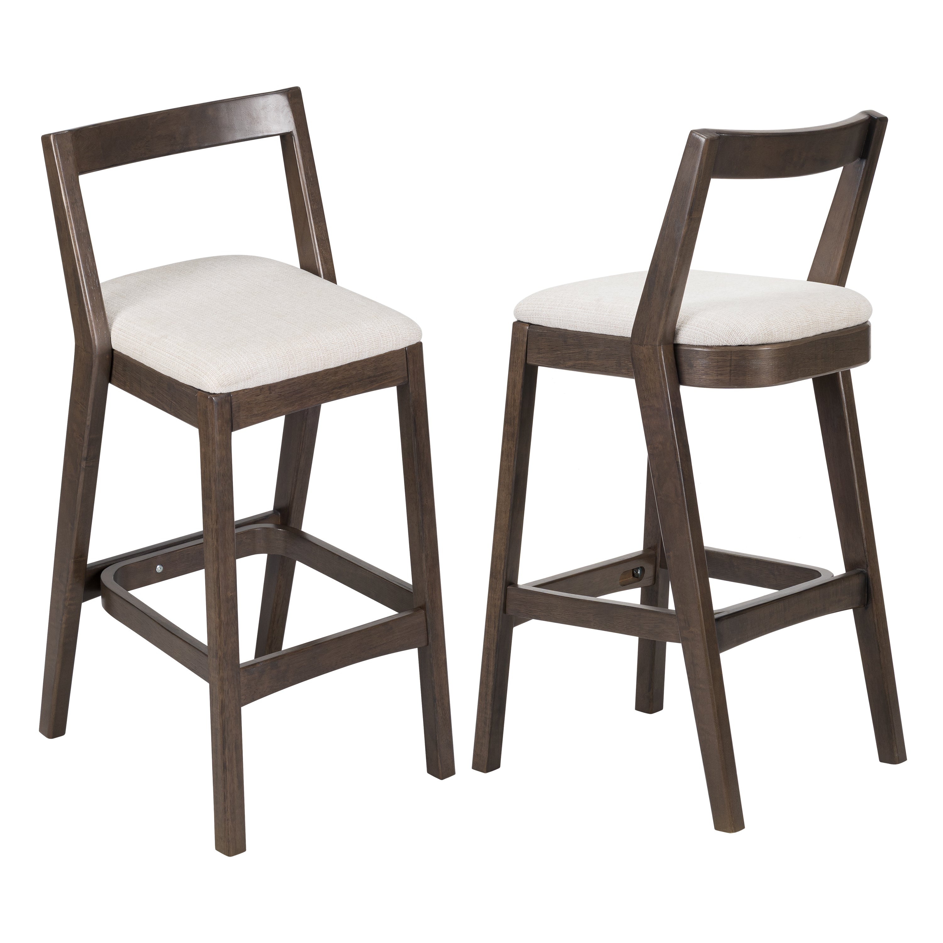 Jasper Indoor Rubberwood Barstool with Beige Upholstery in Dark Brown Finish, Set of 2