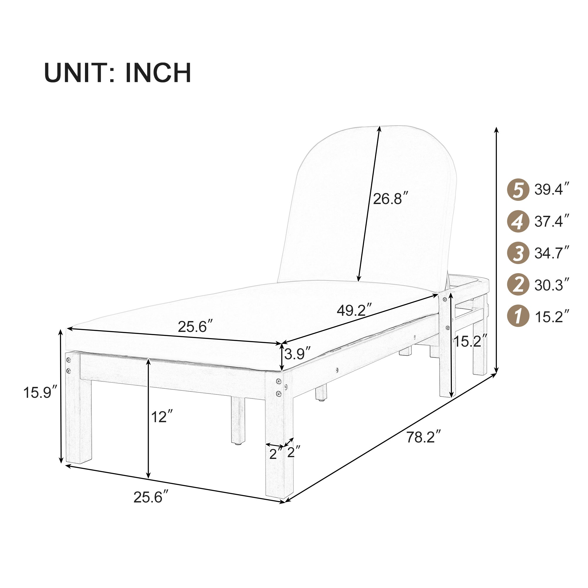 Trexm Outdoor Chaise Lounge Adjustable Back