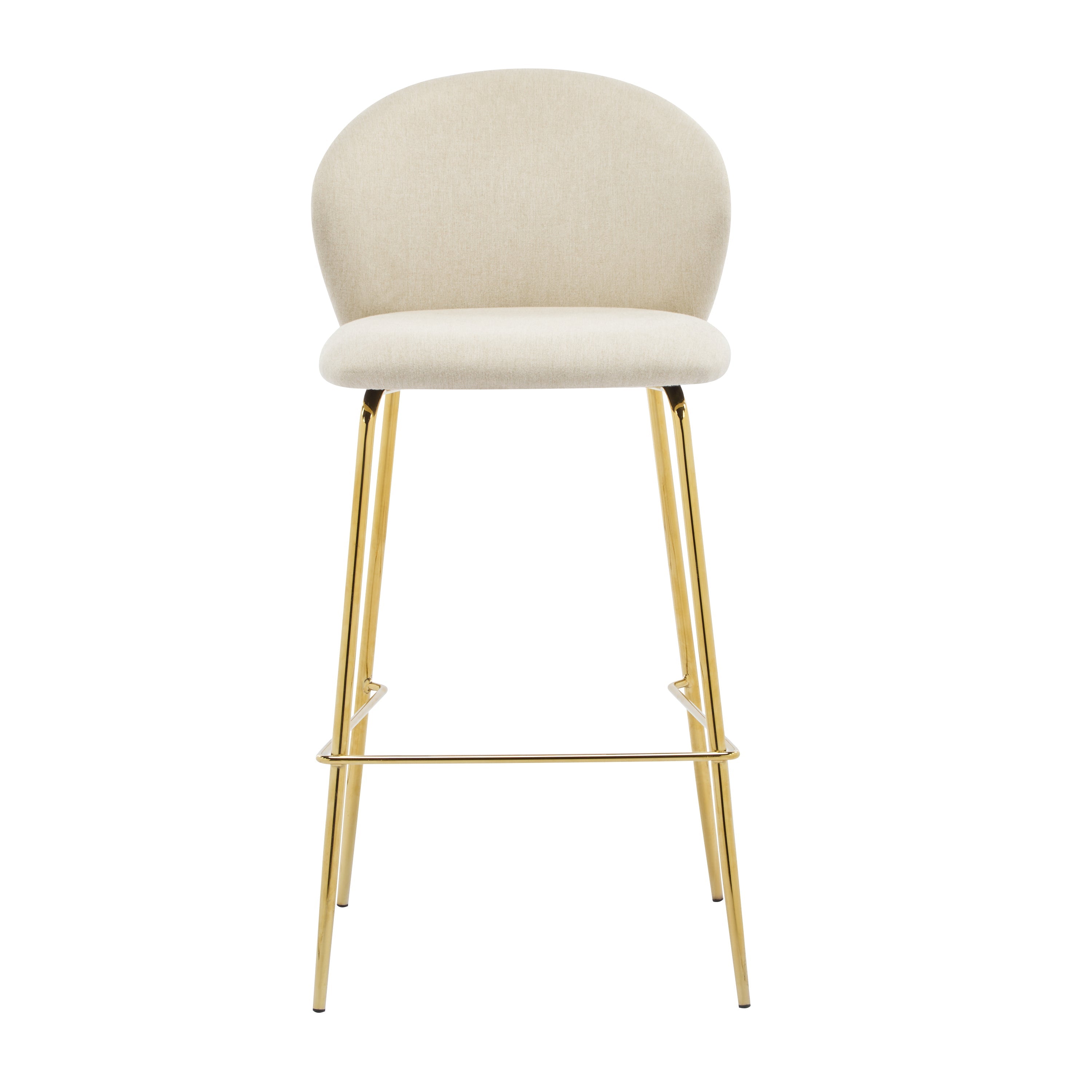 Kira Indoor Upholstered Bar Stool Set of 2, Beige Fabric with Metal Frame and Gilded Legs