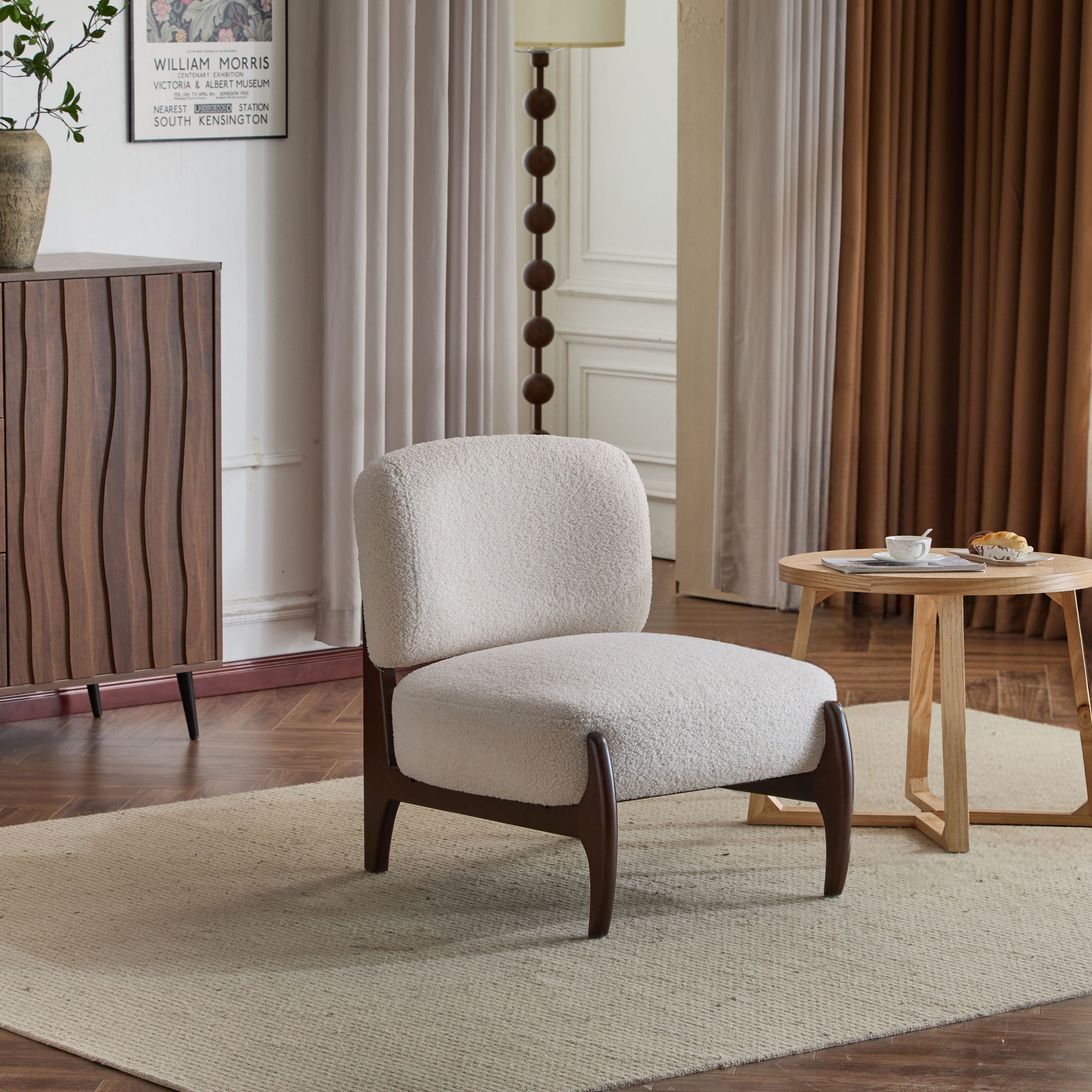Easton Beige Modern Boucle Lounge Chair with Solid Wood Frame