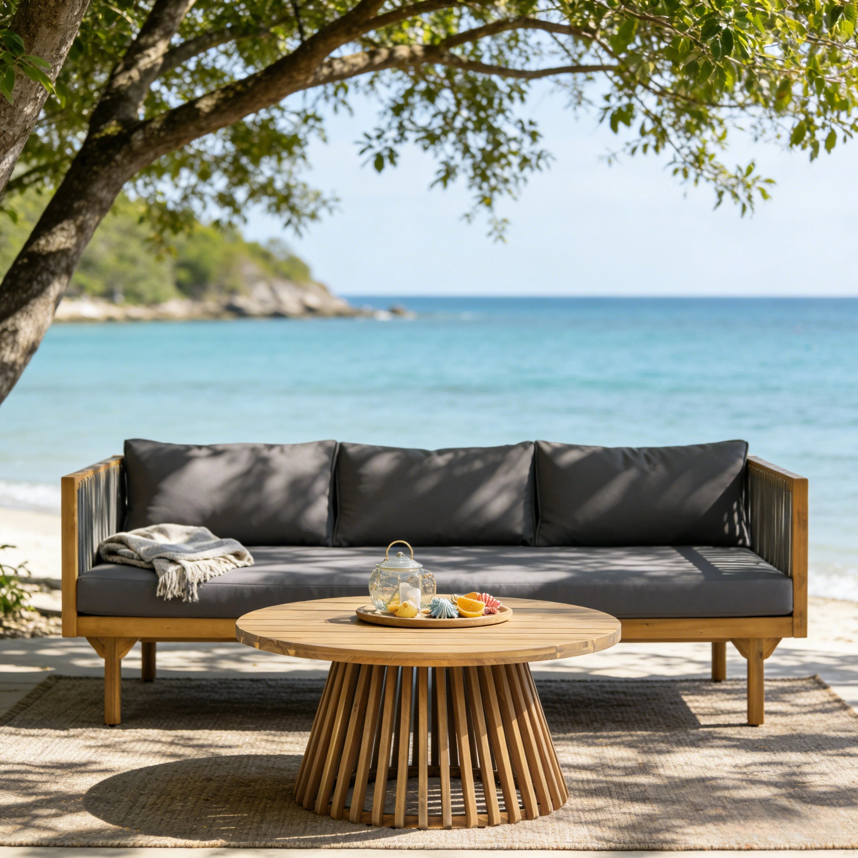 Outdoor Coffee Table Water-Resistant Cushions - Teak