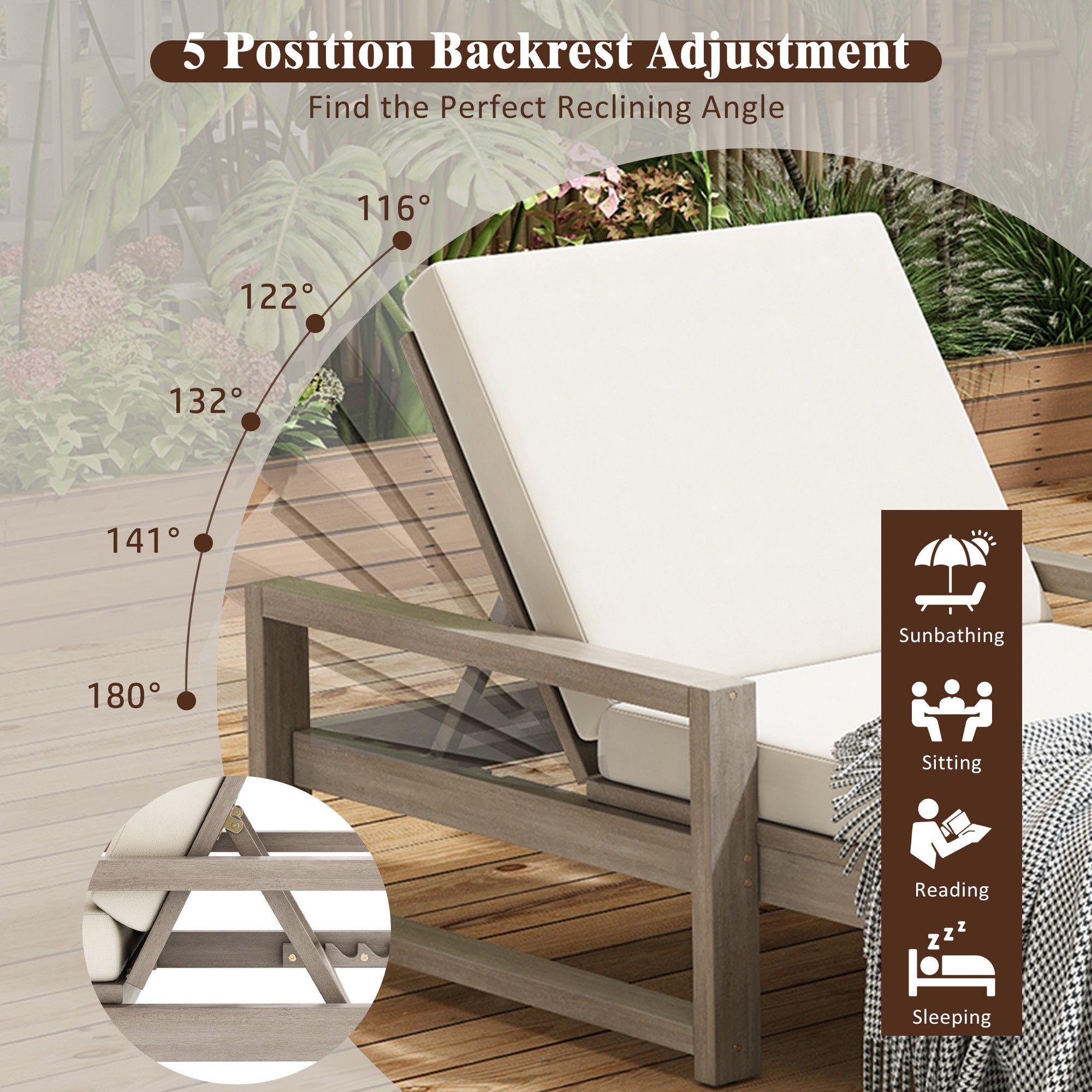Trexm Outdoor Chaise Lounge Set Adjustable Back - Gray