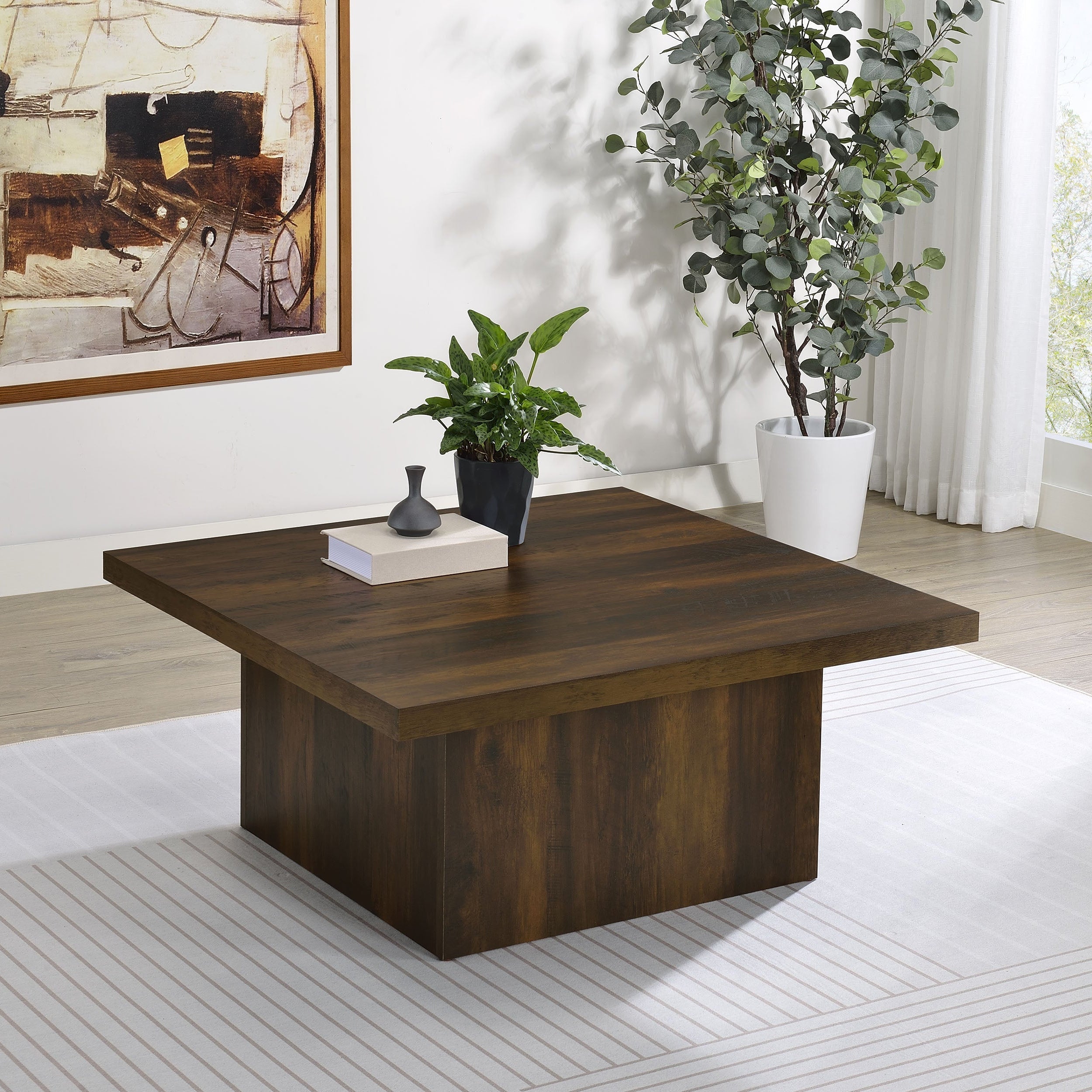 Devar Square Engineered Wood Cocktail Dark Pine Coffee Table