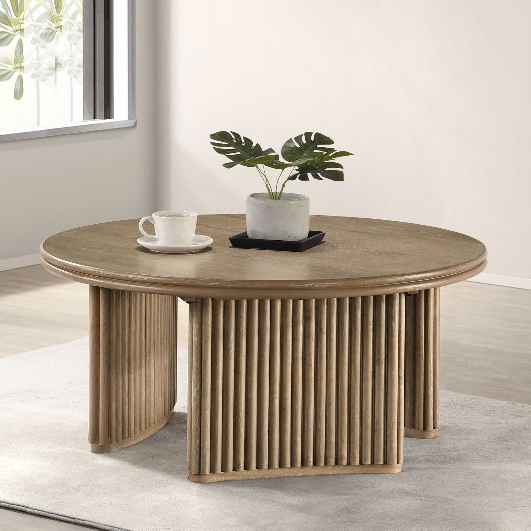 Adina Round Wood Coffee Table Distressed Light Brown