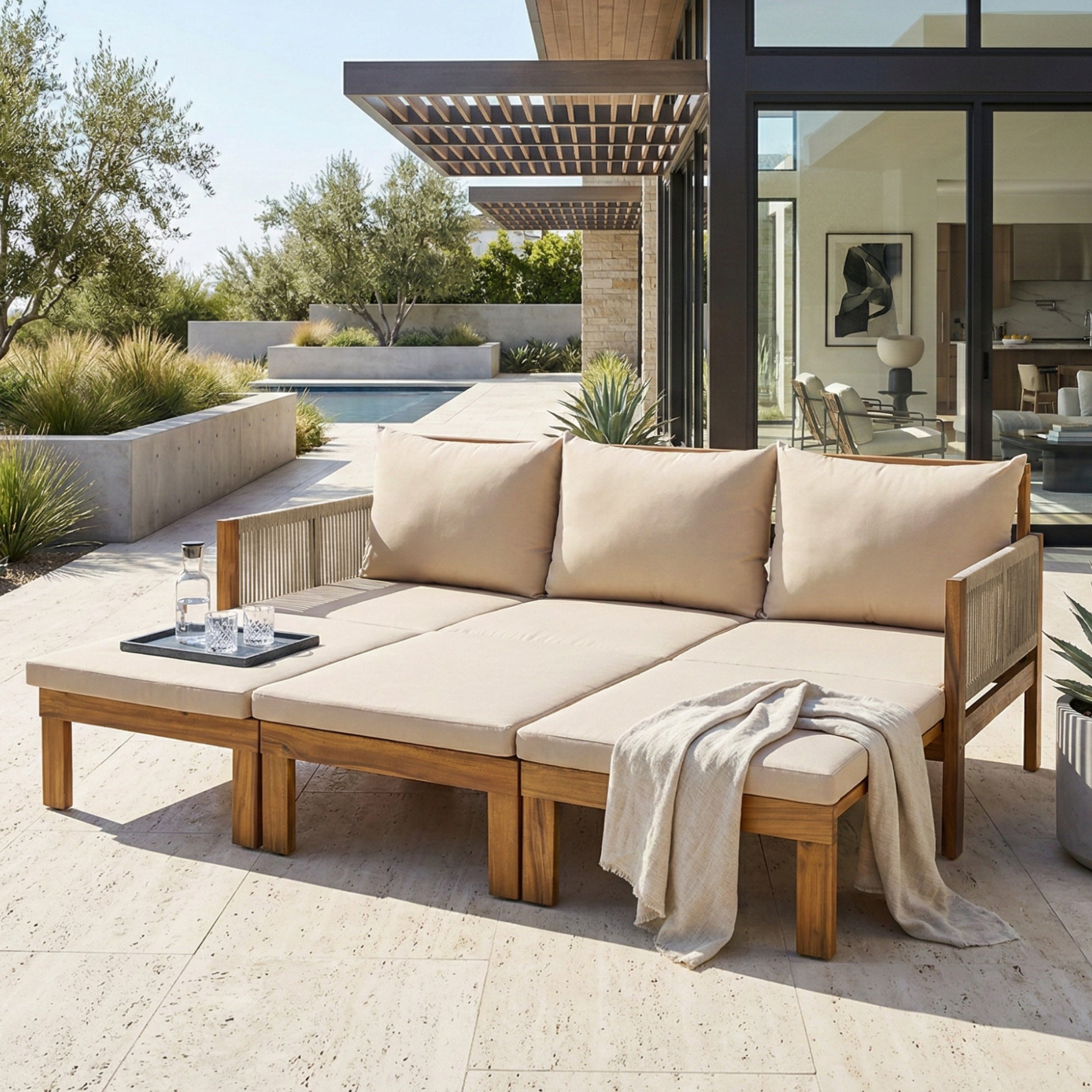 Daybed Outdoor Canopy Daybed Cushioned Seating - Brown