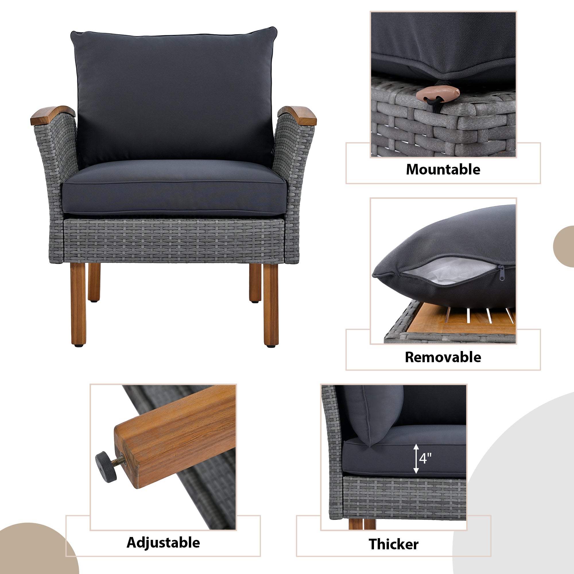 Outdoor Sectional Set Cushioned Seating - Gray