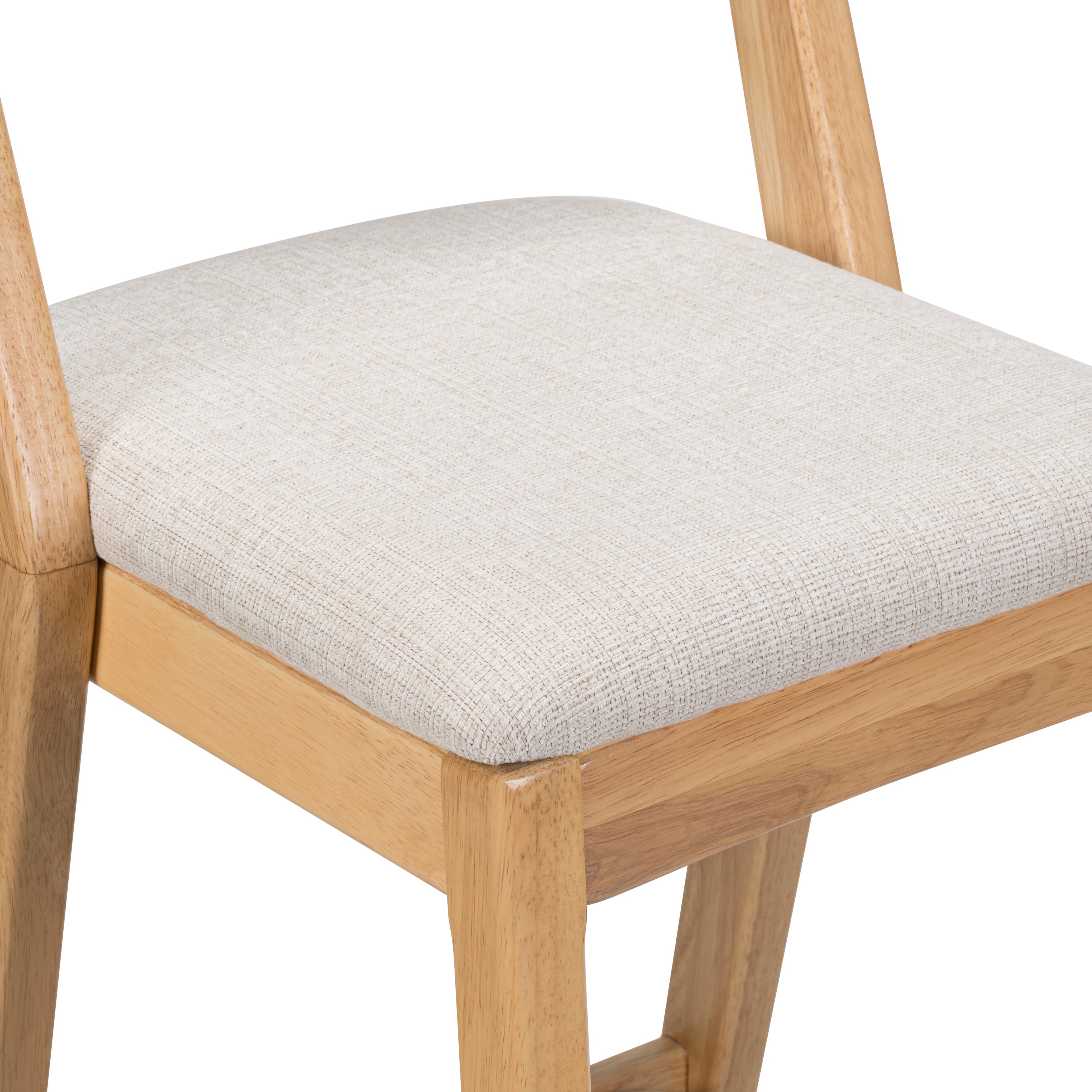 Jasper Indoor Rubberwood Barstool with Beige Upholstery, Natural Finish, Set of 2