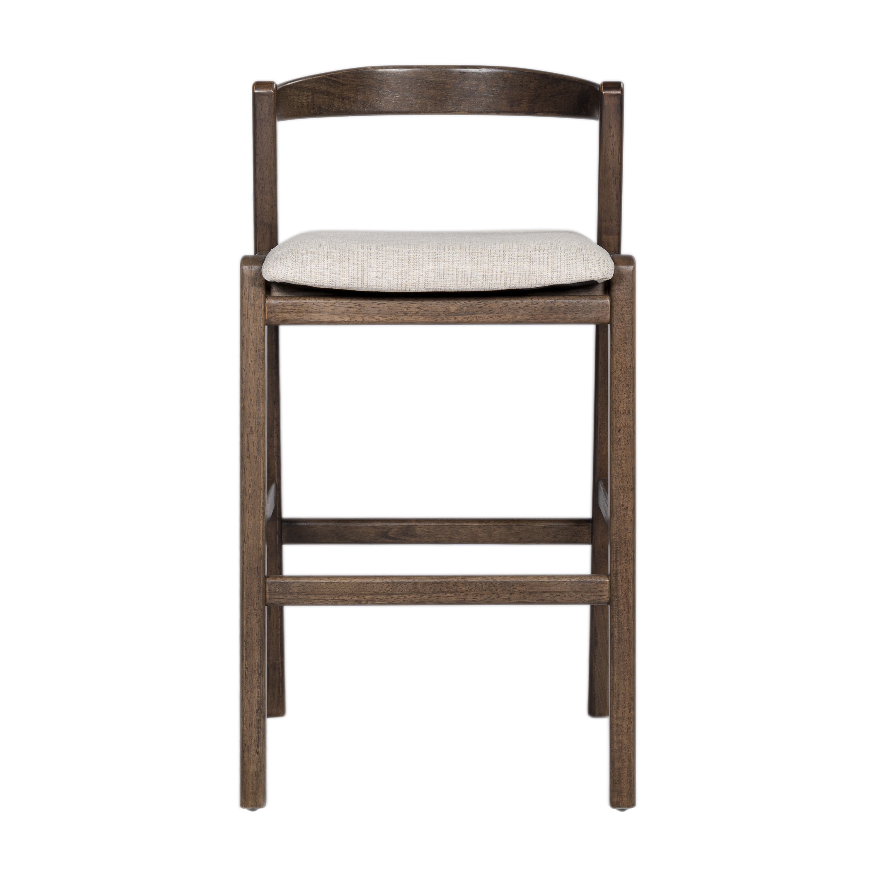 Balmain Indoor Rubberwood Barstool, Dark Brown Finished and Beige Upholstery, Set of 2