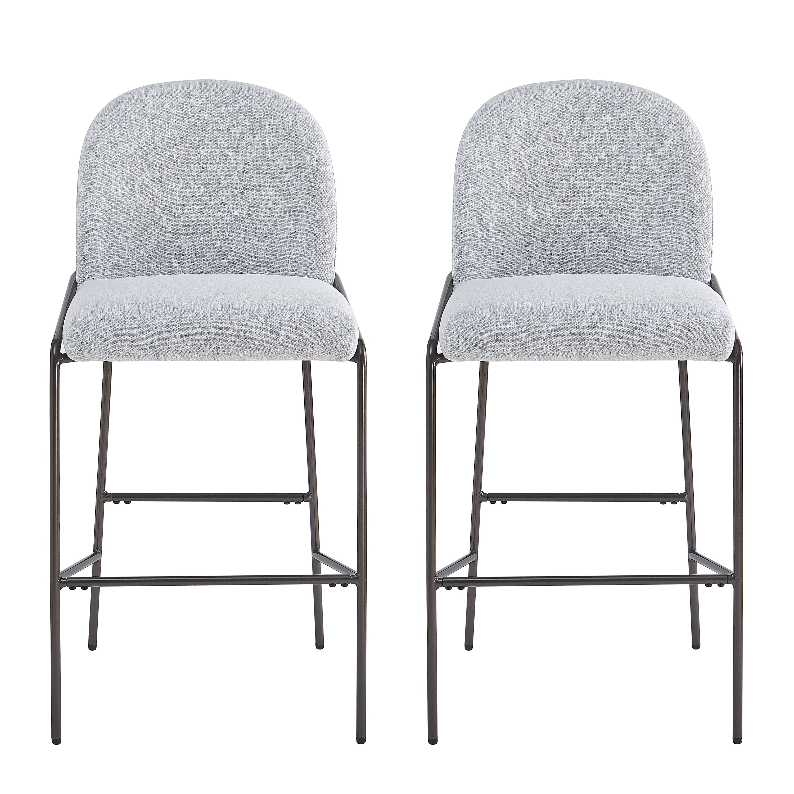 Galen Indoor Metal Upholstered Barstool, Antique Bronze Finish Frame with Gray Fabric, Set of 2