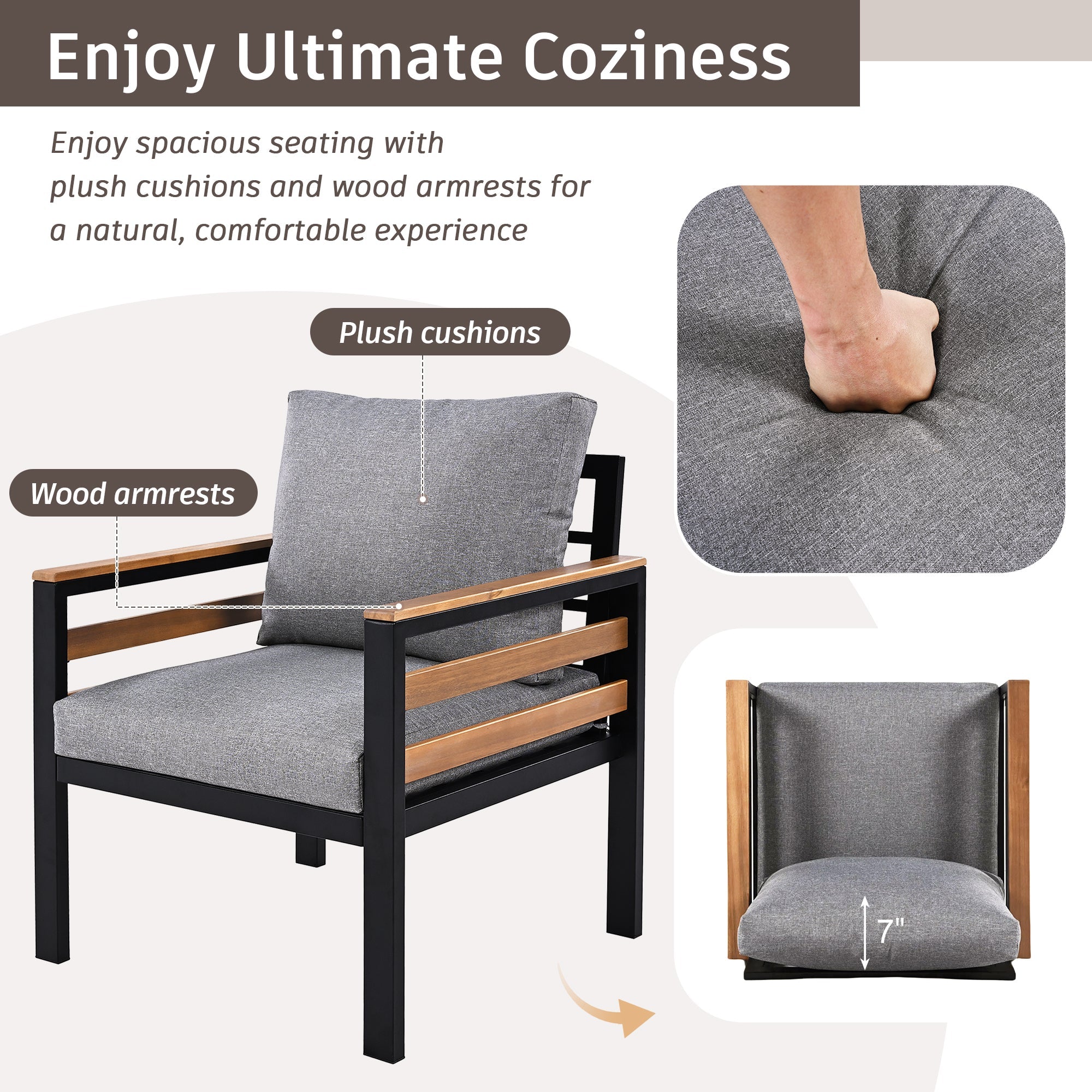 Go Outdoor Coffee Table Cushioned Seating - Gray