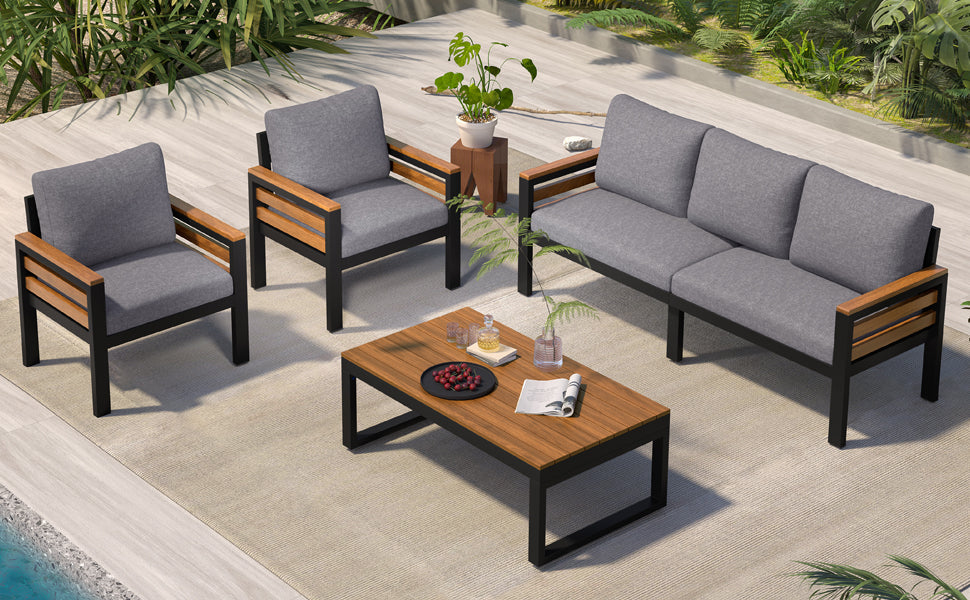 Go Outdoor Coffee Table Cushioned Seating - Gray