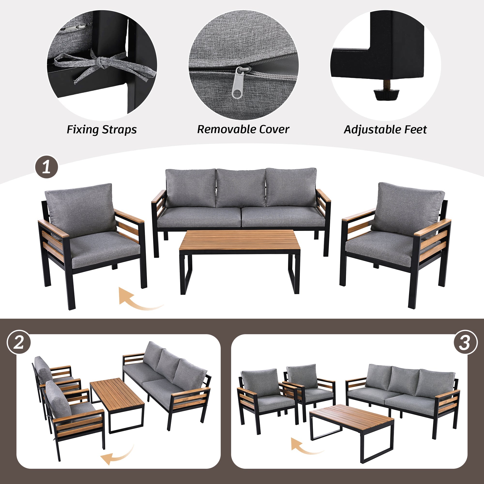 Go Outdoor Coffee Table Cushioned Seating - Gray