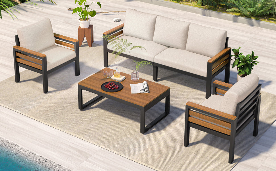 Go Outdoor Coffee Table Cushioned Seating - Beige