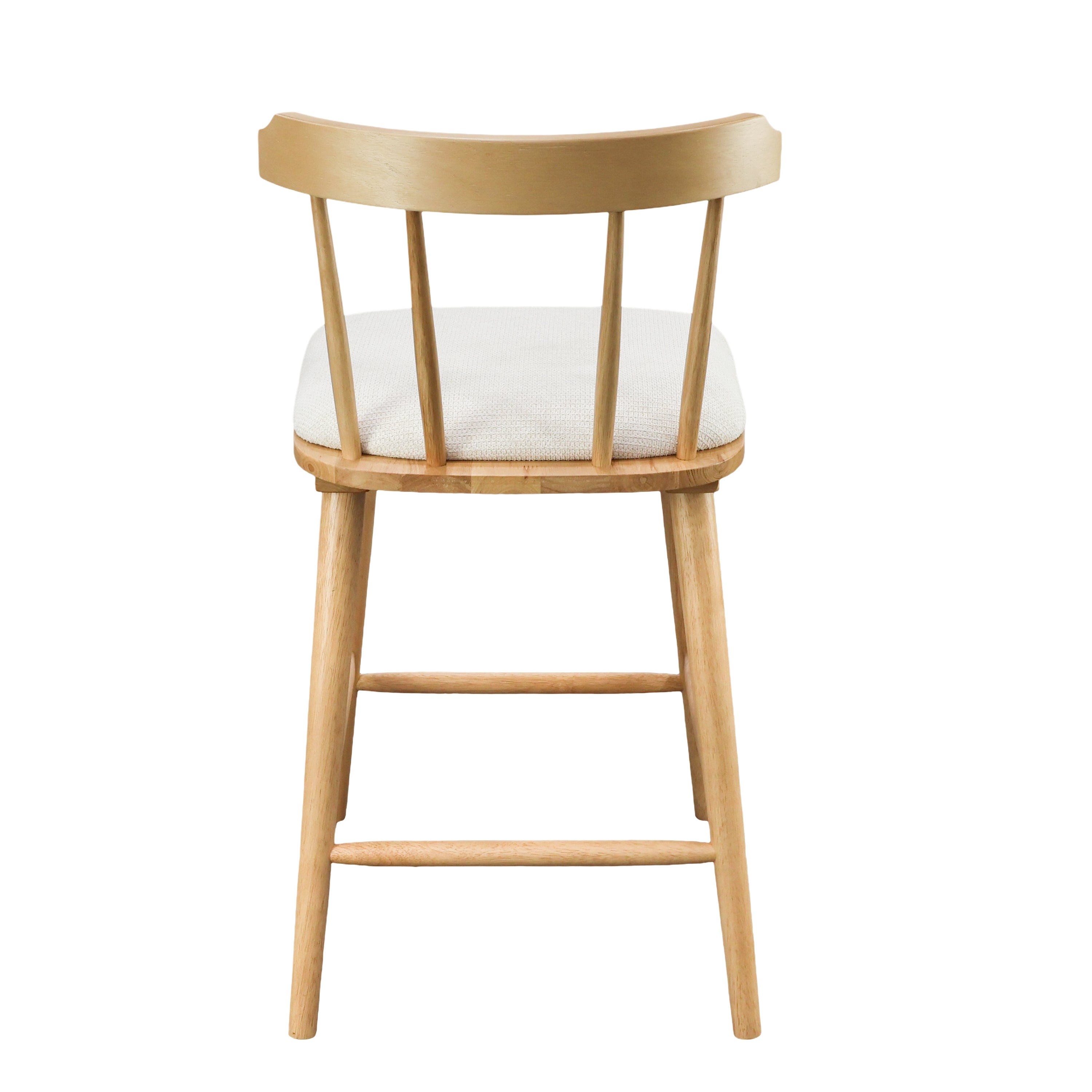 Olivia Indoor Wooden Upholstered Counter Stool, Natural Finish with Beige Upholstery, Windsor Style, Set of 2