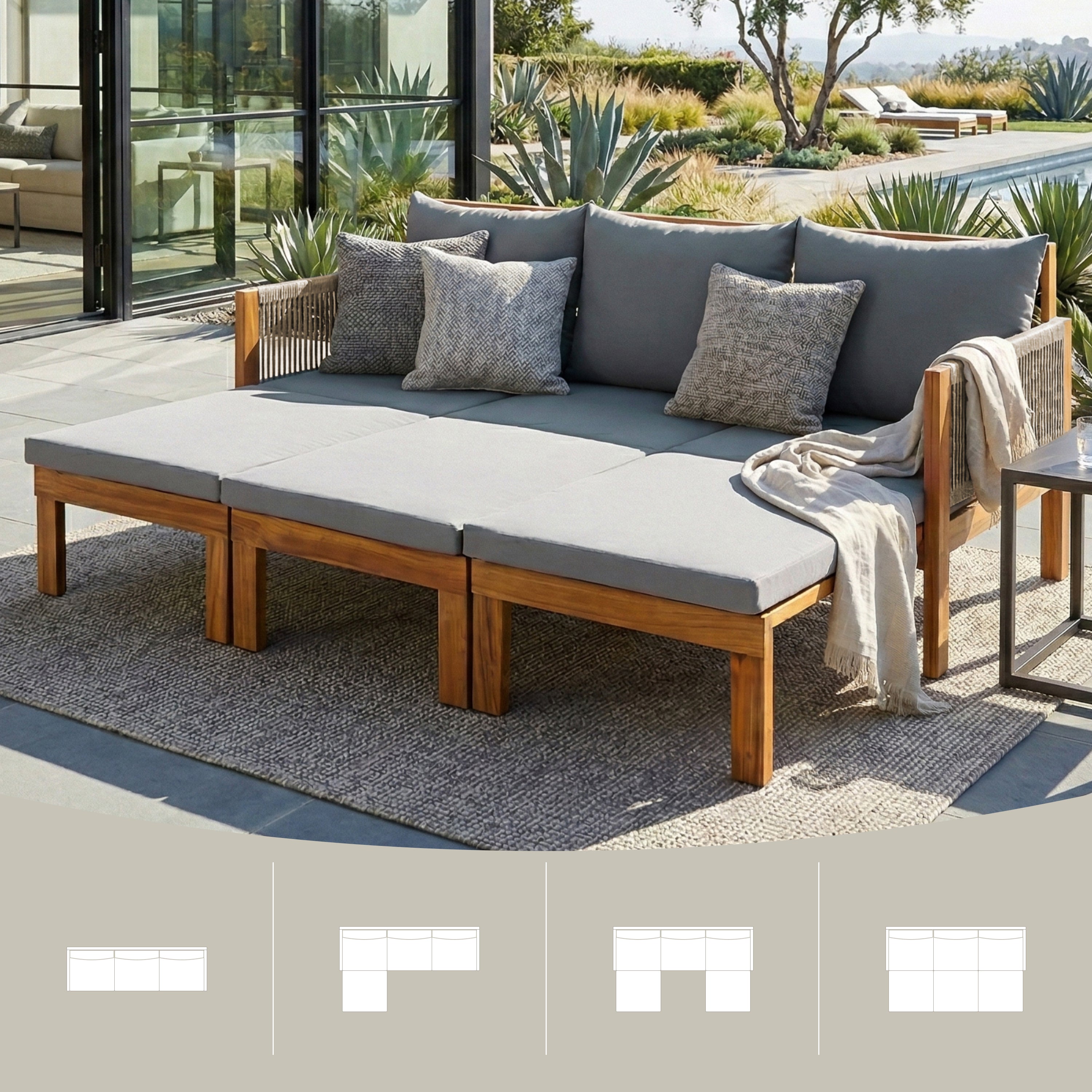 Daybed Outdoor Canopy Daybed Cushioned Seating - Gray