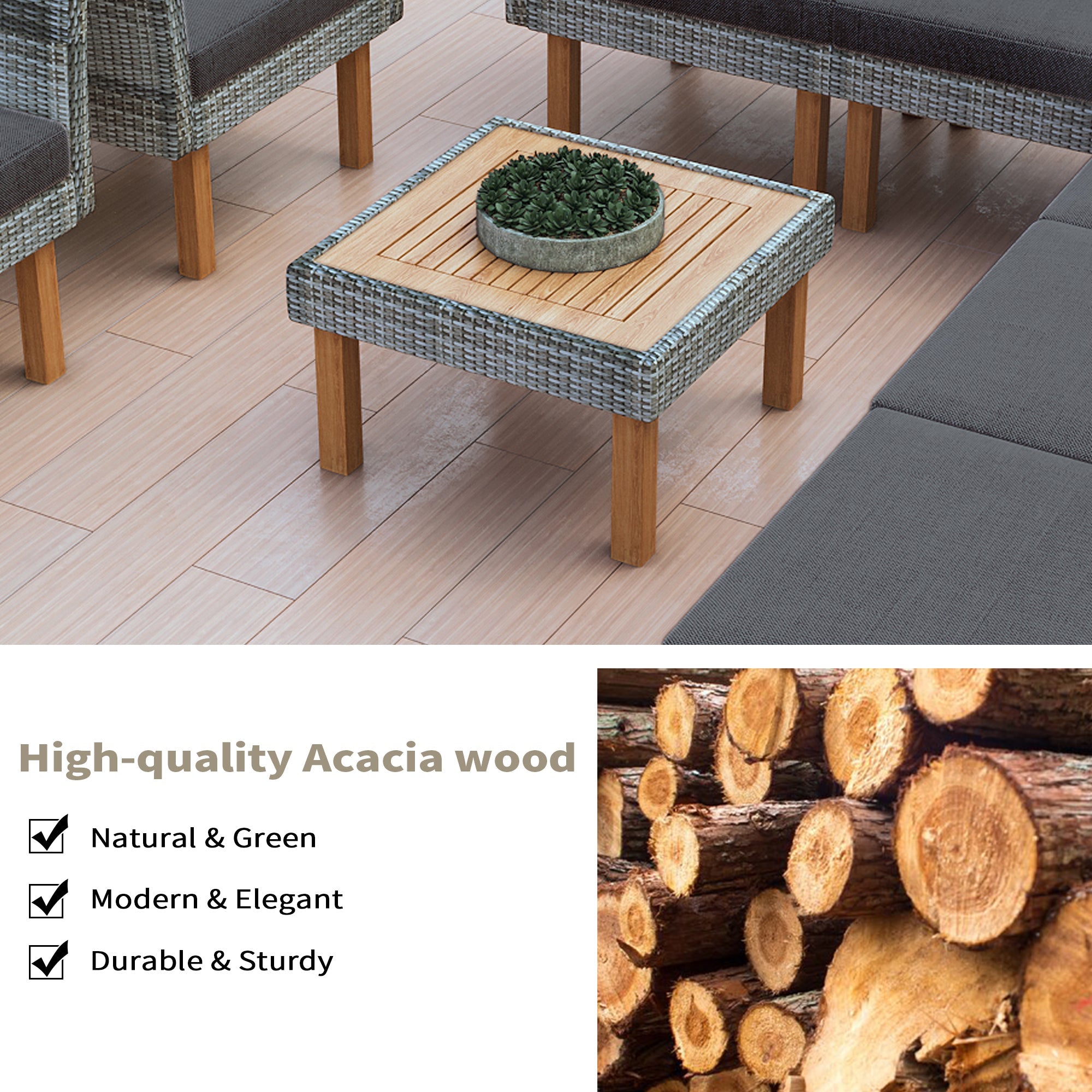 Outdoor Sectional Set Cushioned Seating - Gray