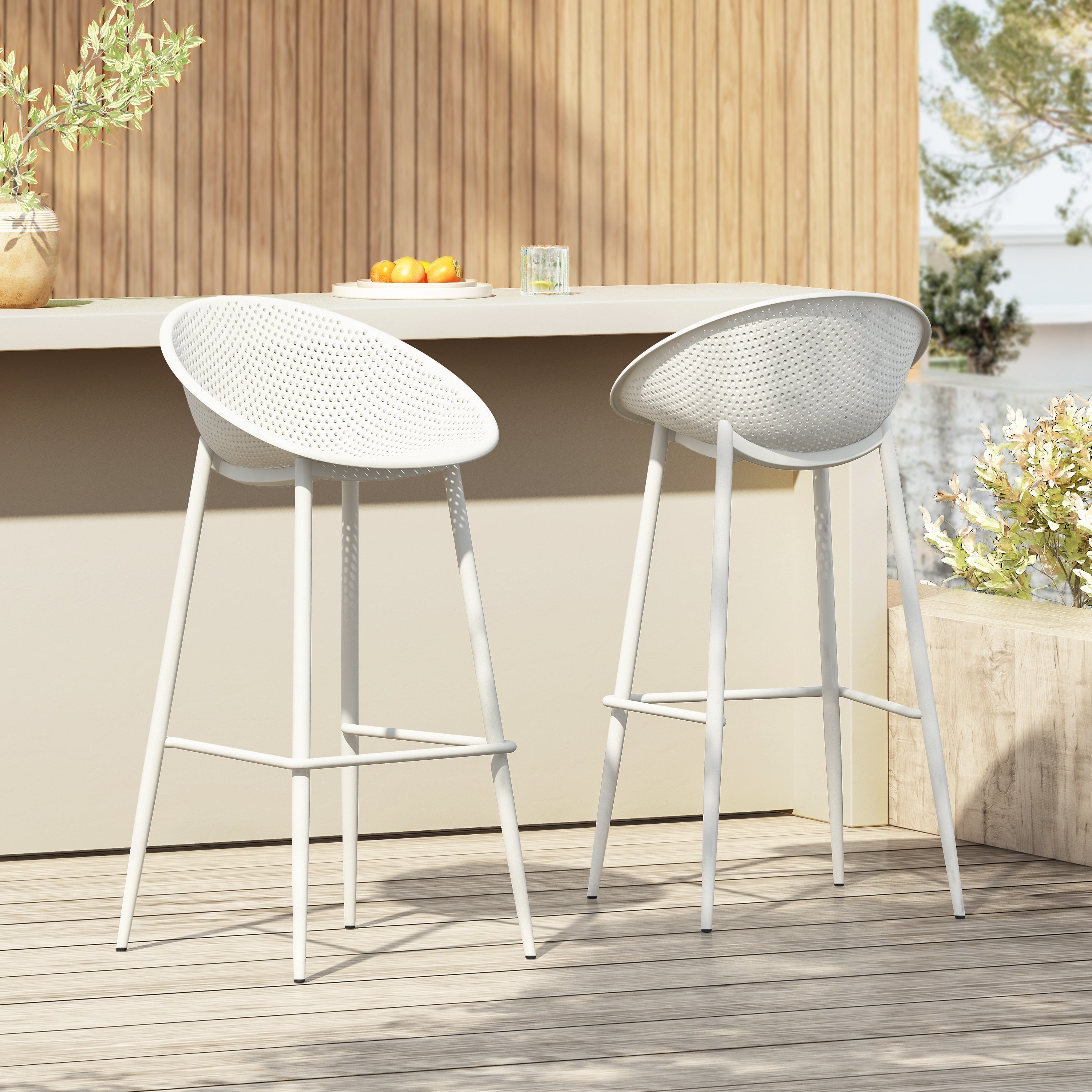 Gable Outdoor Bar Stool Set Outdoor Seating - White