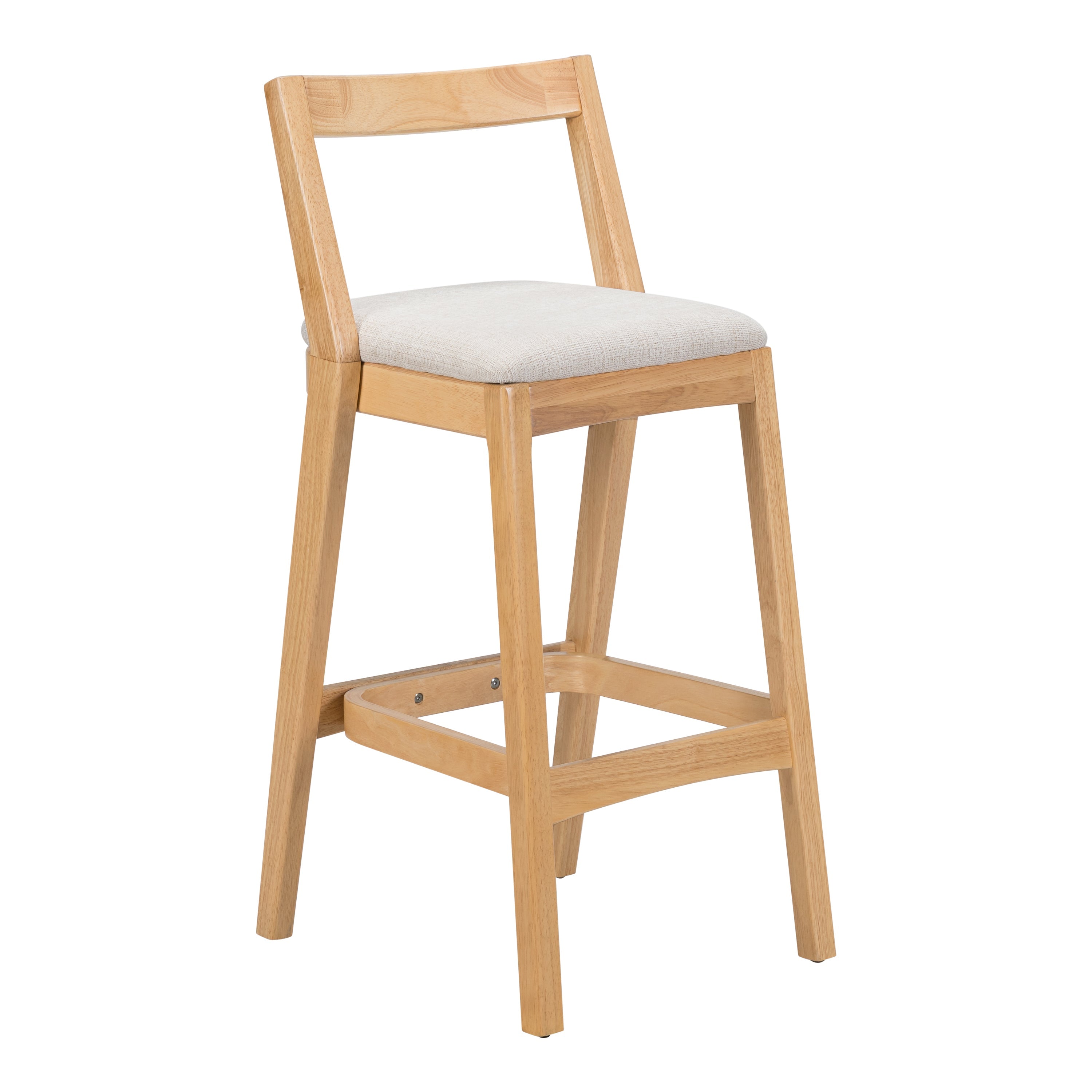 Jasper Indoor Rubberwood Barstool with Beige Upholstery, Natural Finish, Set of 2