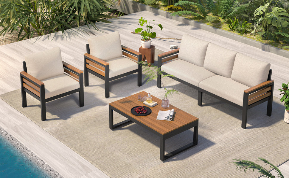 Go Outdoor Coffee Table Cushioned Seating - Beige