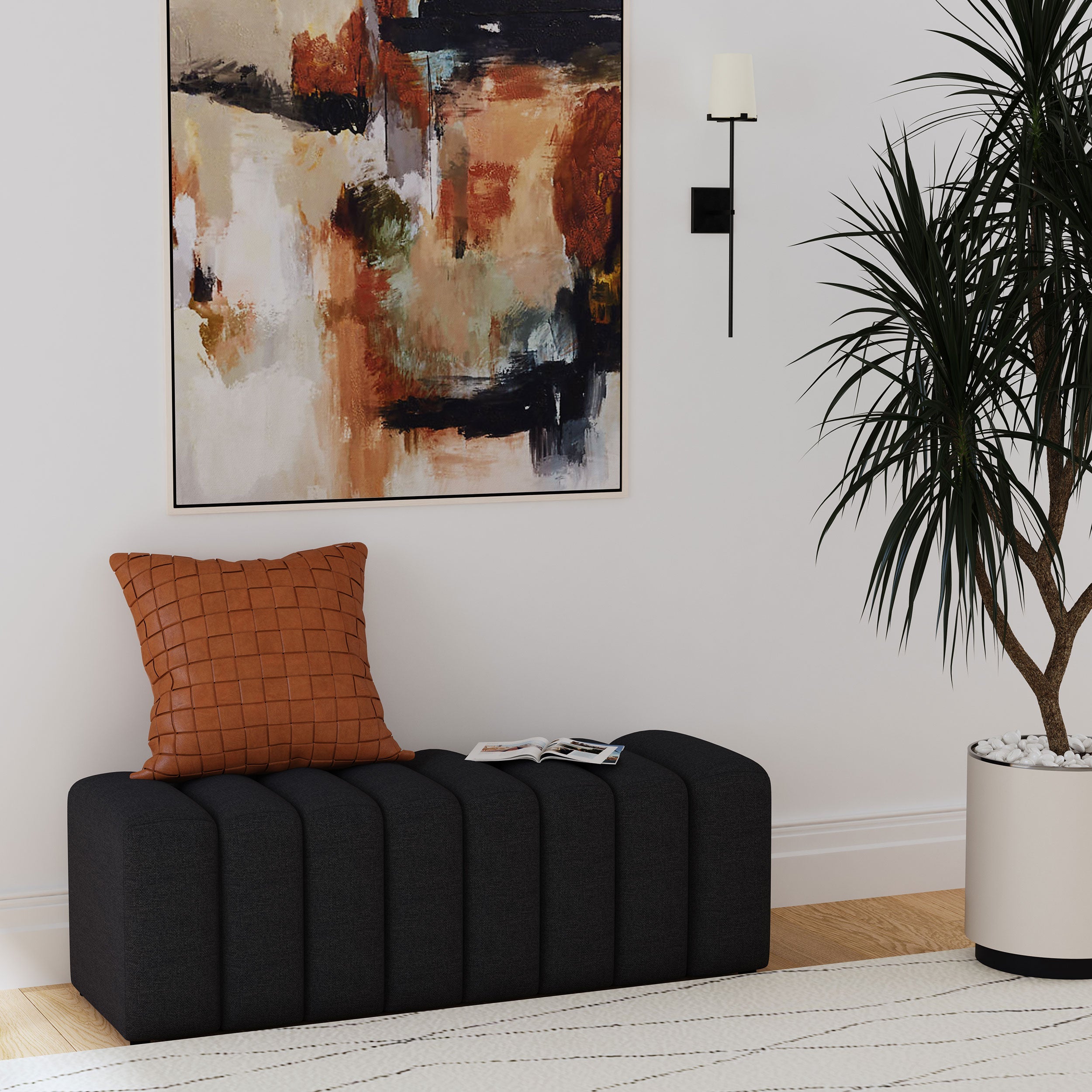 Summer Charcoal Fabric Upholstered Tufted Accent Bench