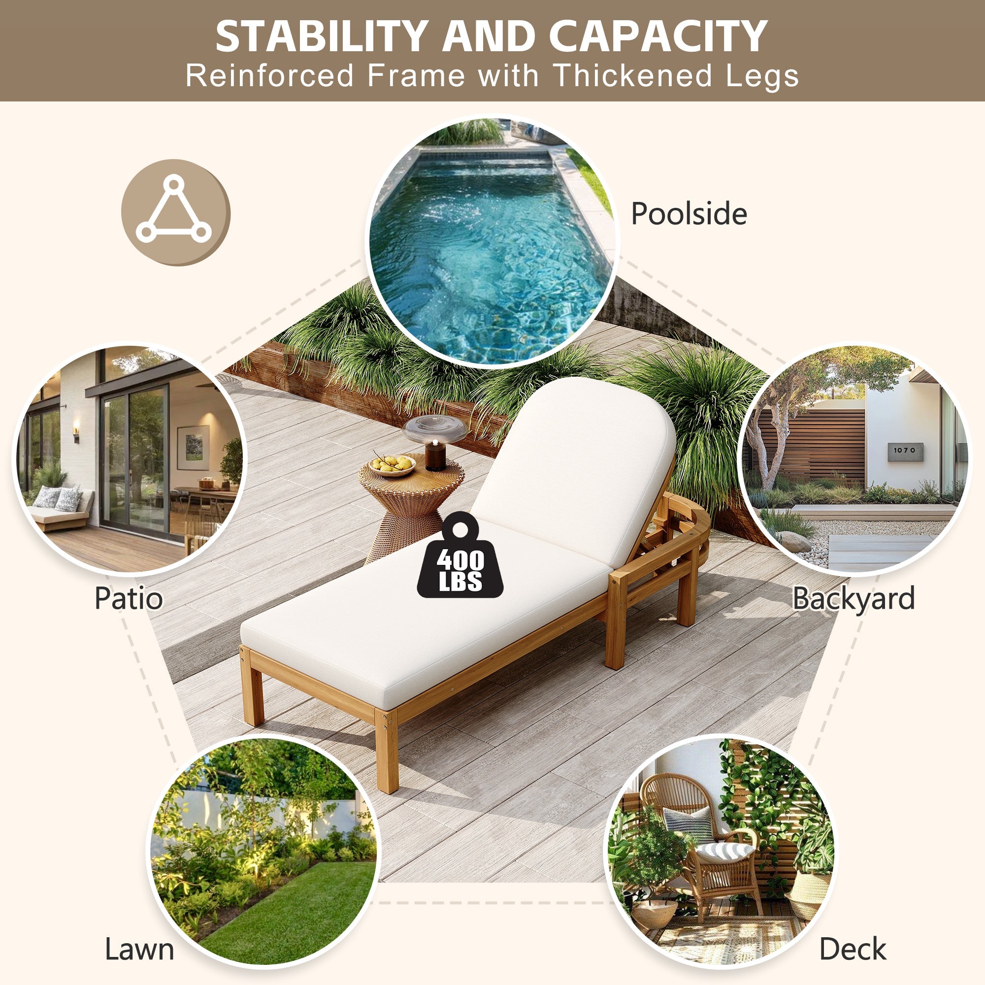 Trexm Outdoor Chaise Lounge Adjustable Back