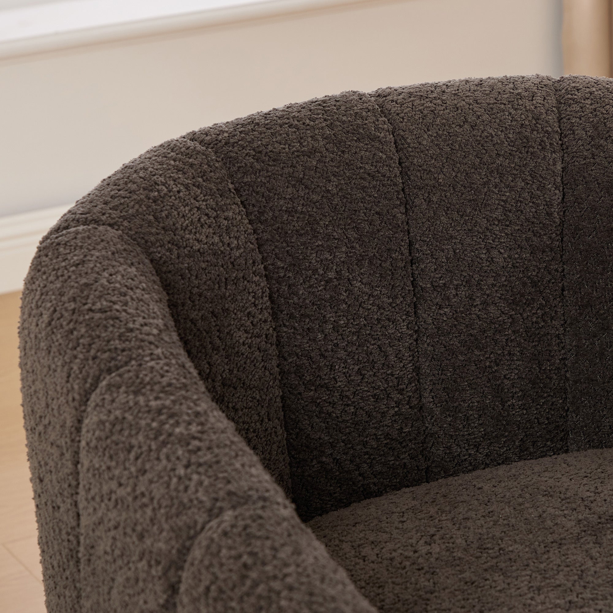 Eaton Charcoal Swivel Barrel Chair with Metal Base and Tufted-Chenille Upholstery