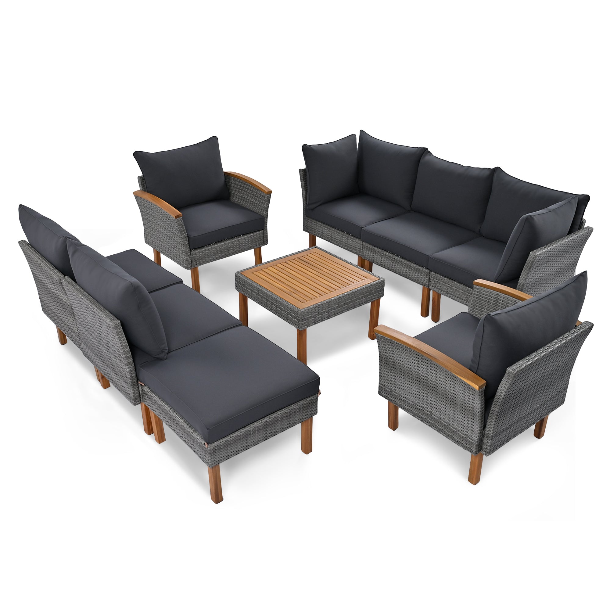 Outdoor Sectional Set Cushioned Seating - Gray