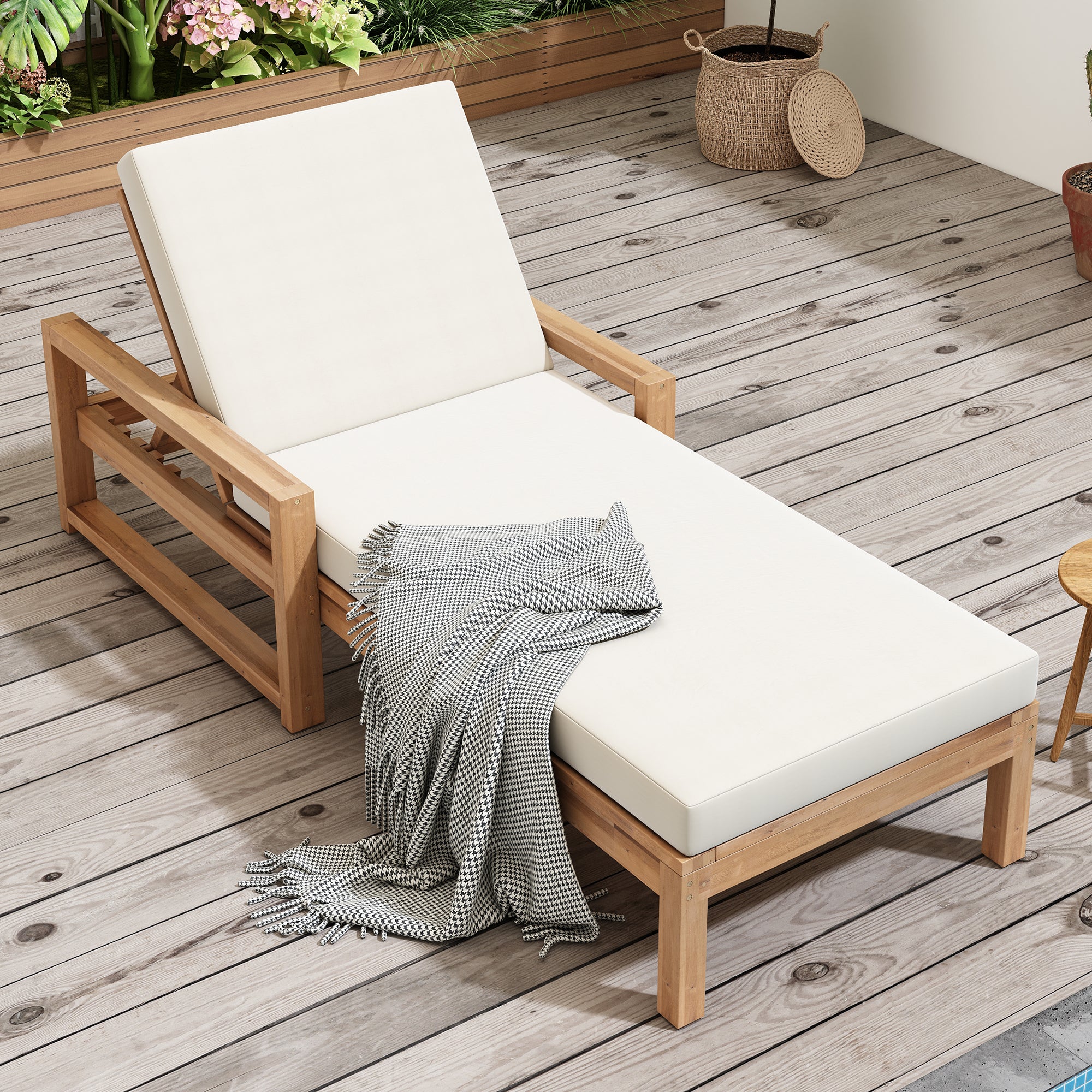 Trexm Outdoor Chaise Lounge Adjustable Back - Light Teak