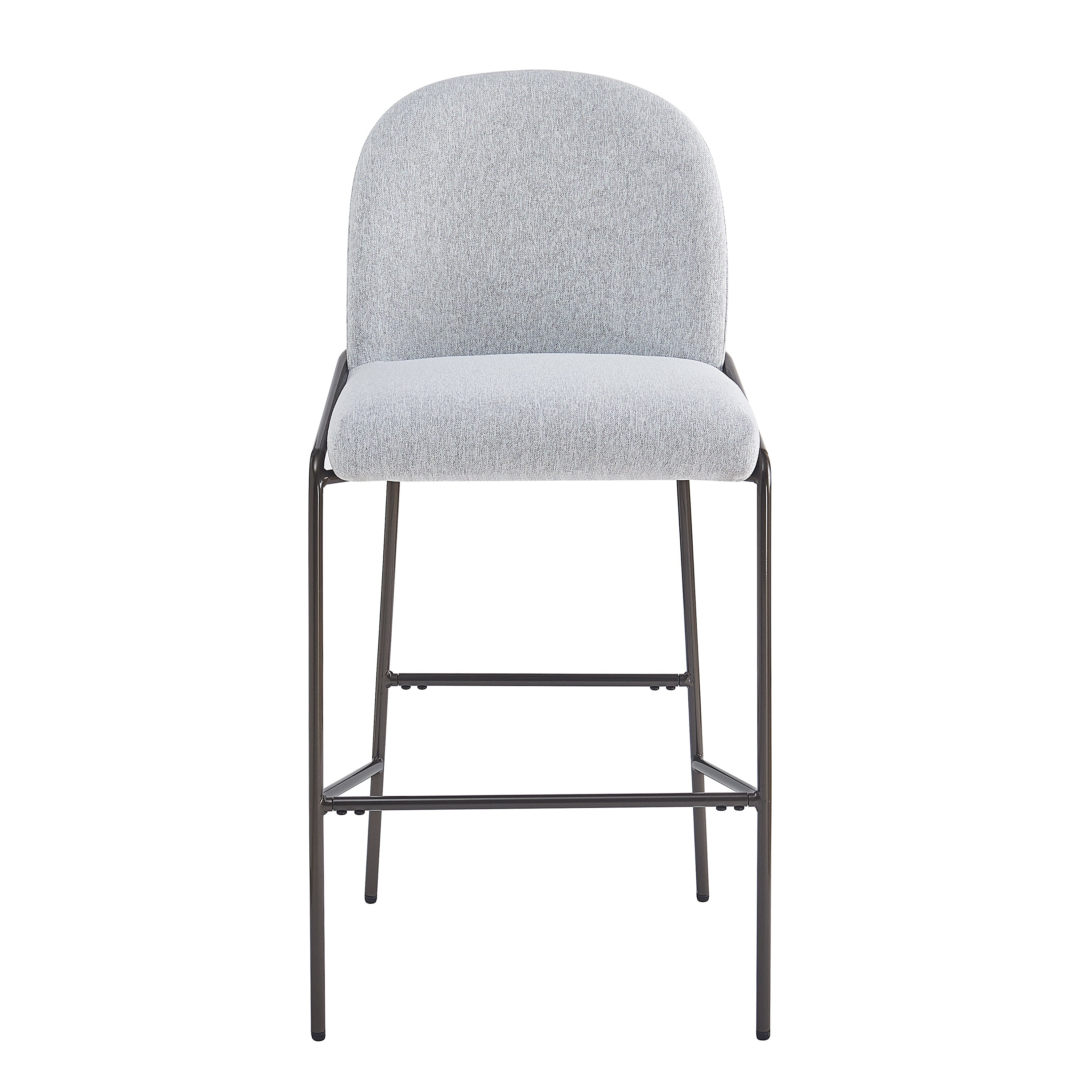 Galen Indoor Metal Upholstered Barstool, Antique Bronze Finish Frame with Gray Fabric, Set of 2