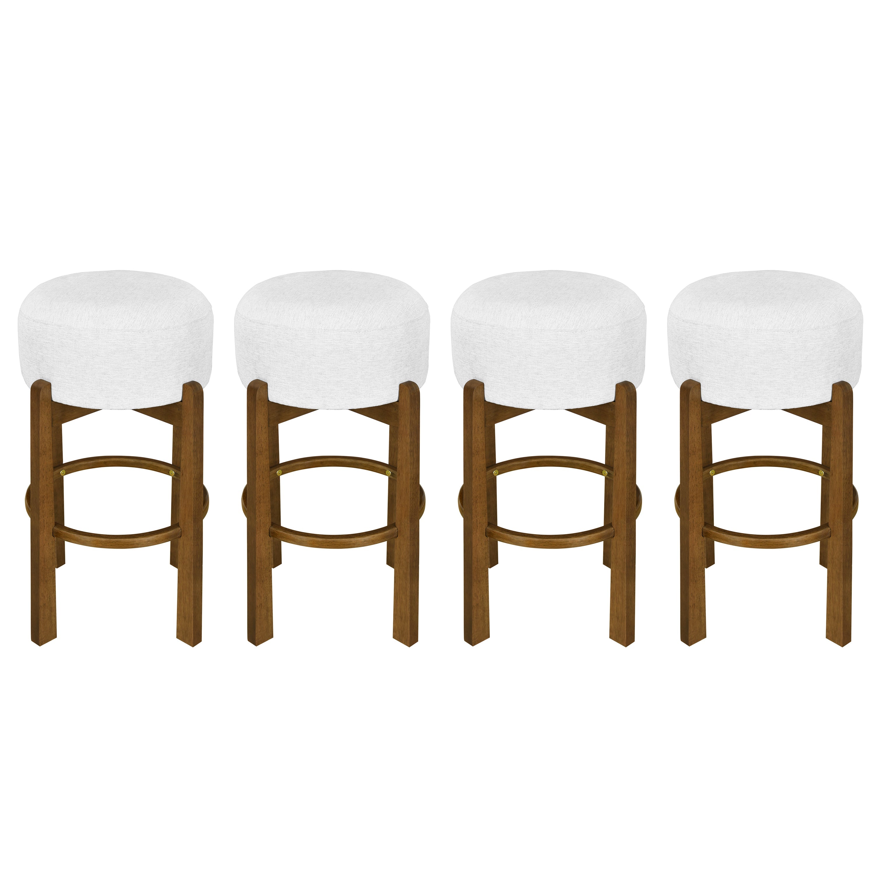 Vera Indoor Wooden Upholstered Barstool, Dark Walnut Finish and Ivory Upholstery, Set of 4