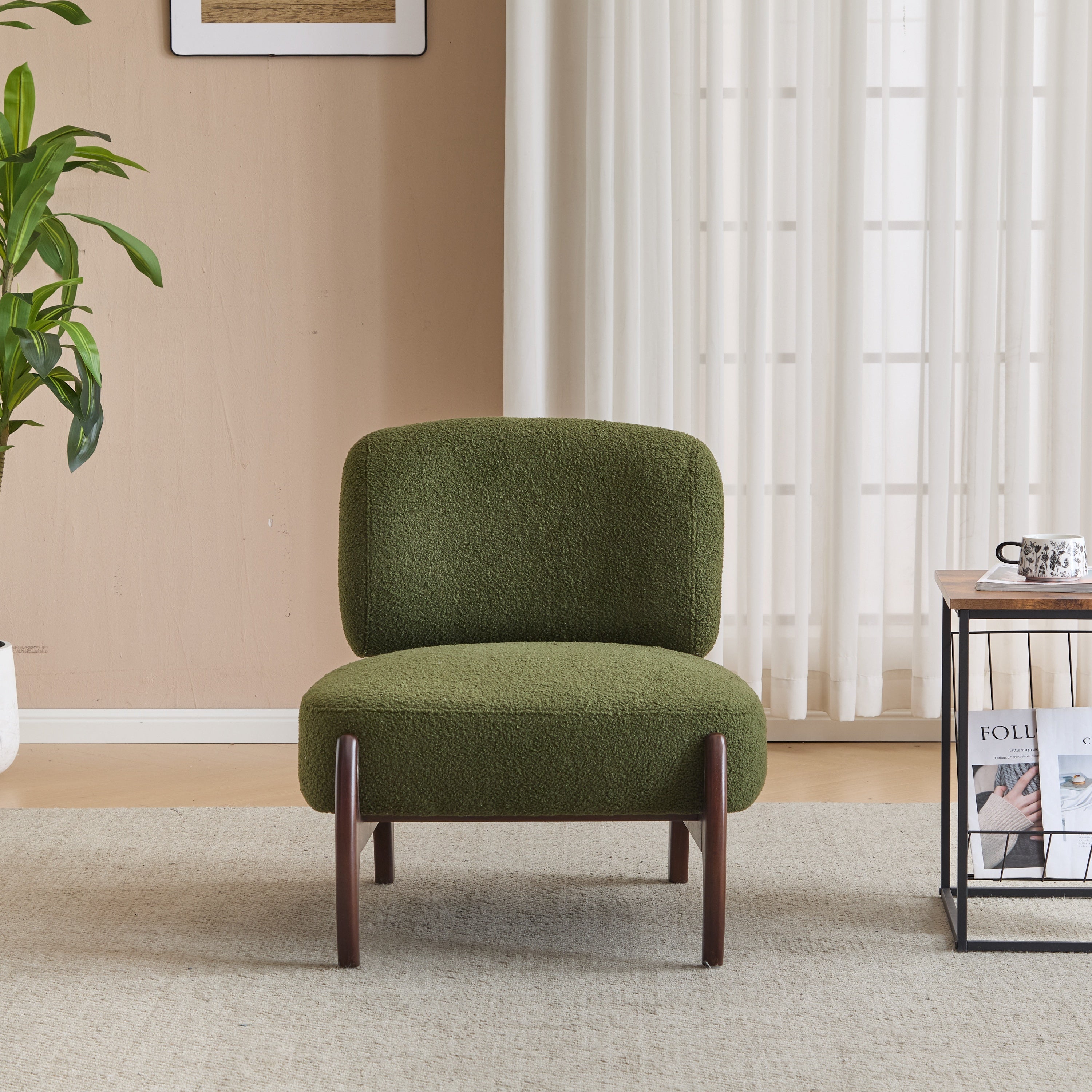 Easton Green Modern Boucle Lounge Chair with Solid Wood Frame