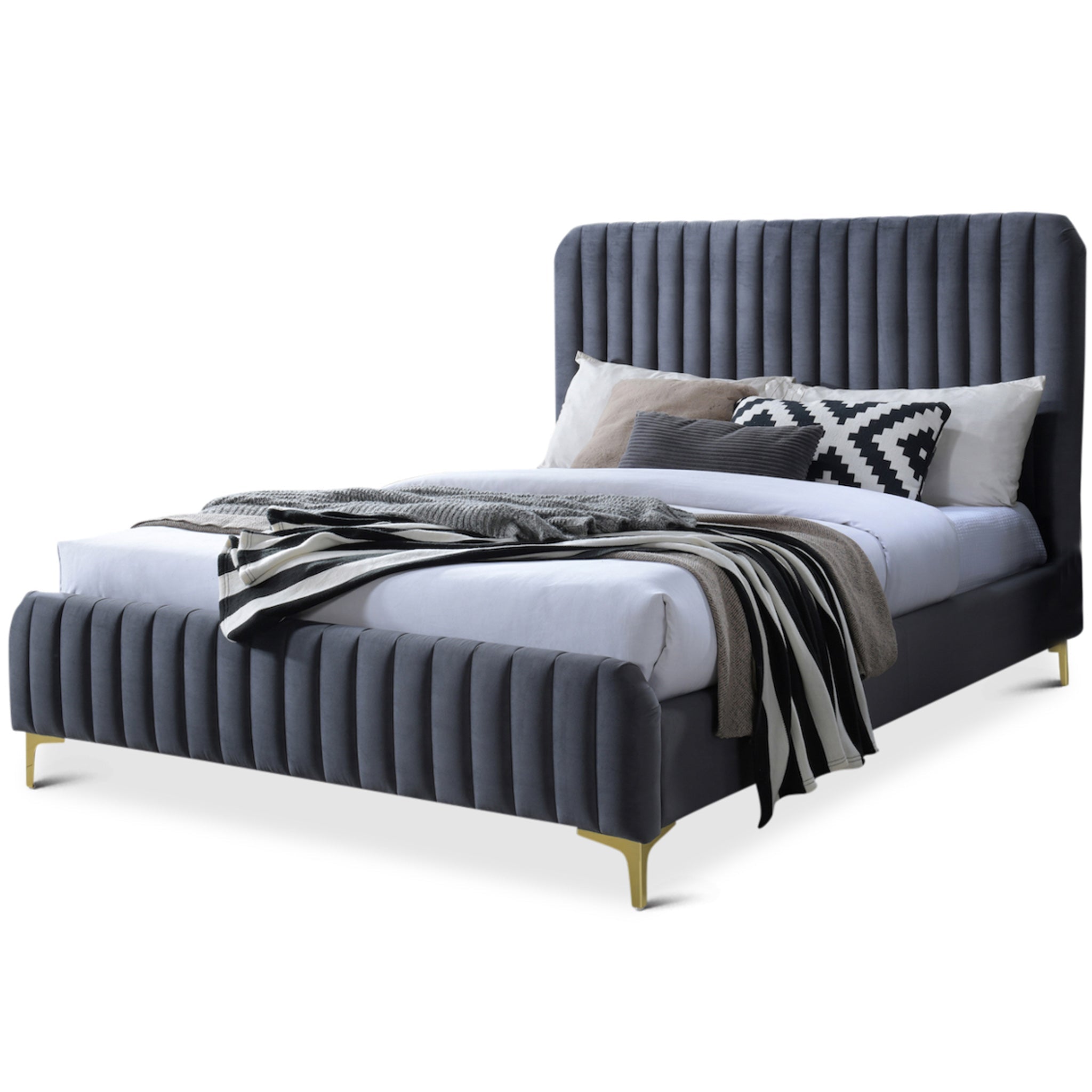 Angela Queen Grey Velvet Platform Bed