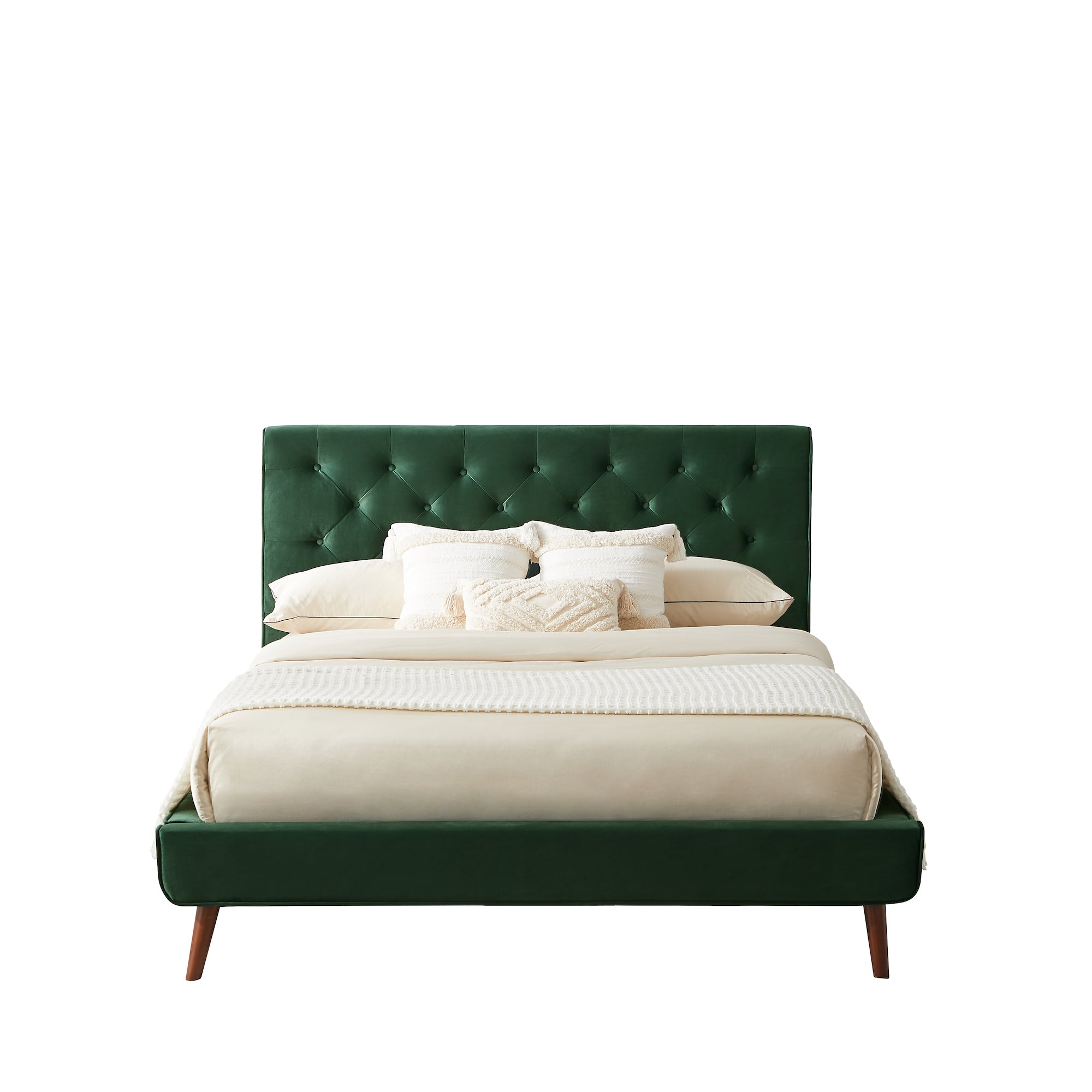 Ashley Queen Emerald Green Velvet Platform Bed