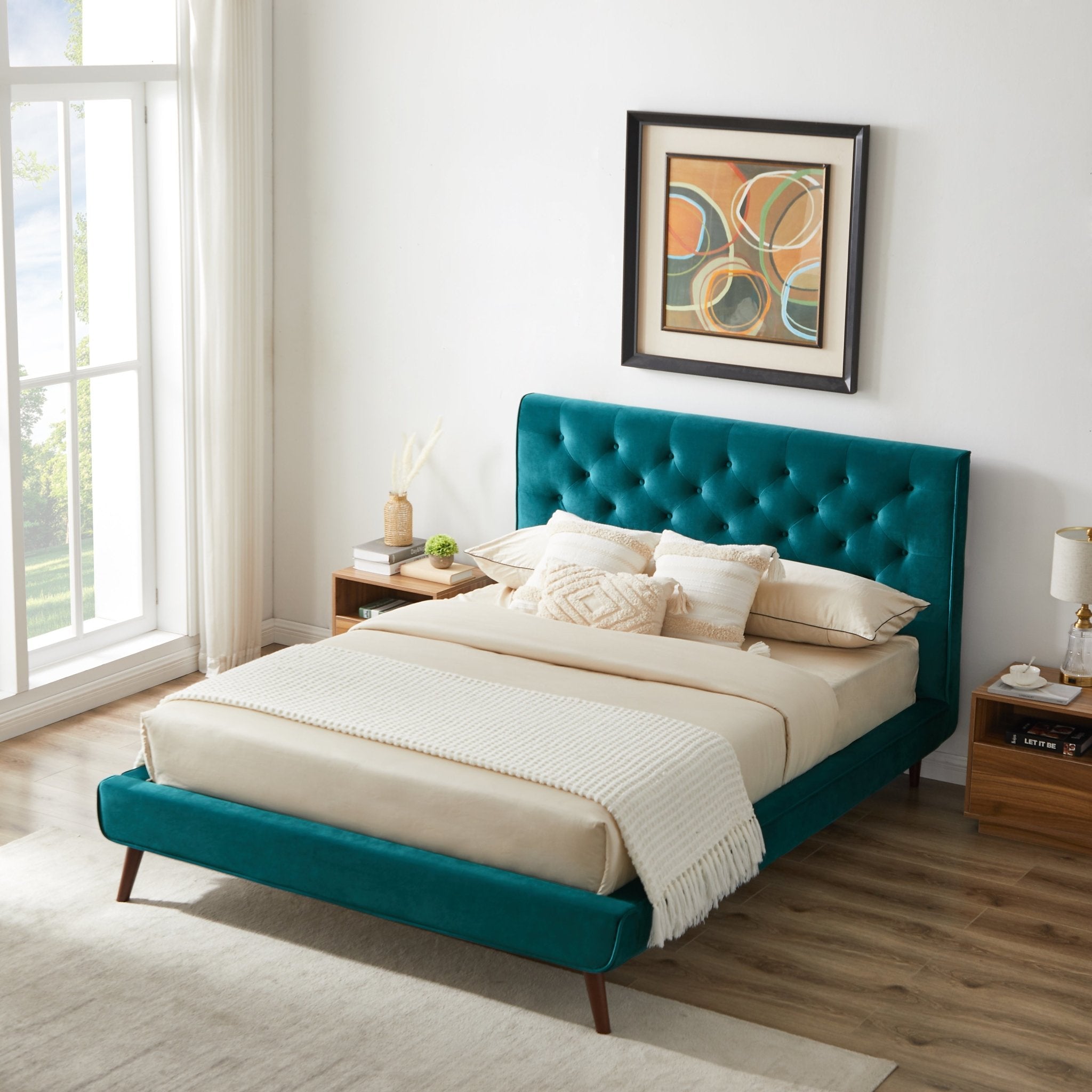 Ashley Queen Turquoise Velvet Platform Bed