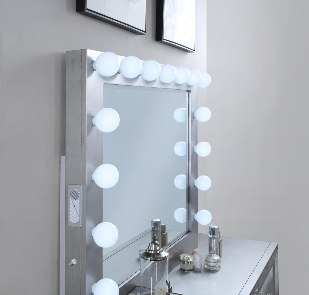 Platinum Silver LED Queen Bed & Bluetooth Mirror