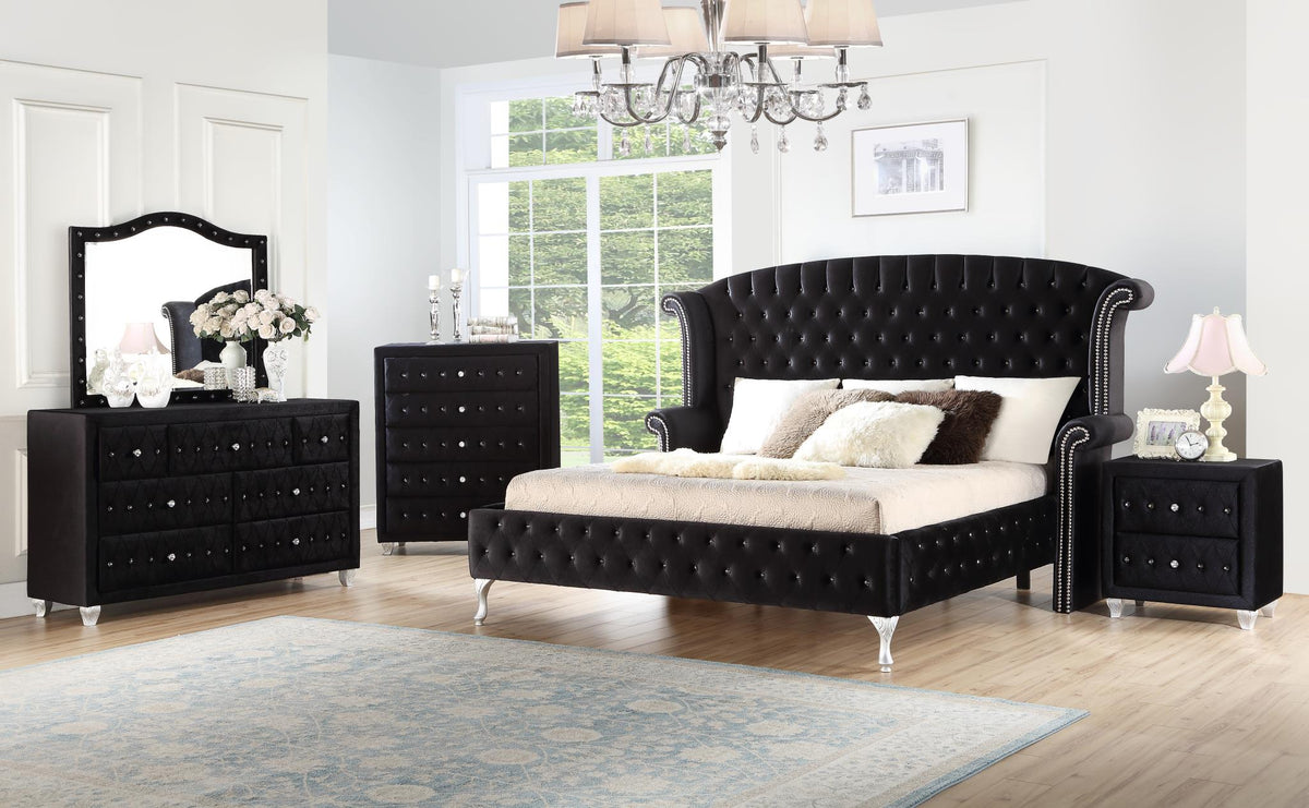Black Velvet Queen Bed & Mirror