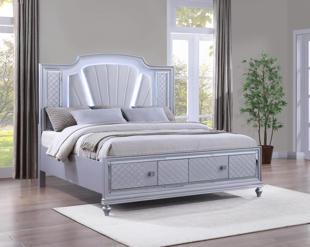 Silver LED Bedroom Collection with USB Nightstand