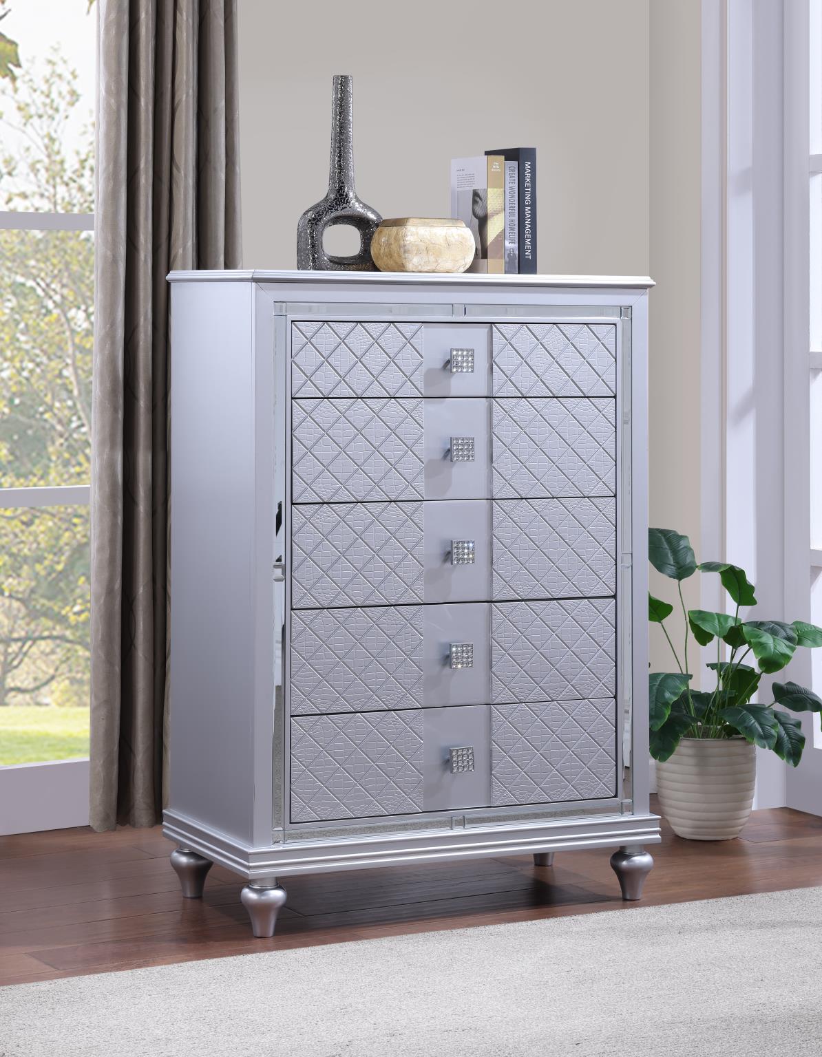 Silver LED Bedroom Collection with USB Nightstand